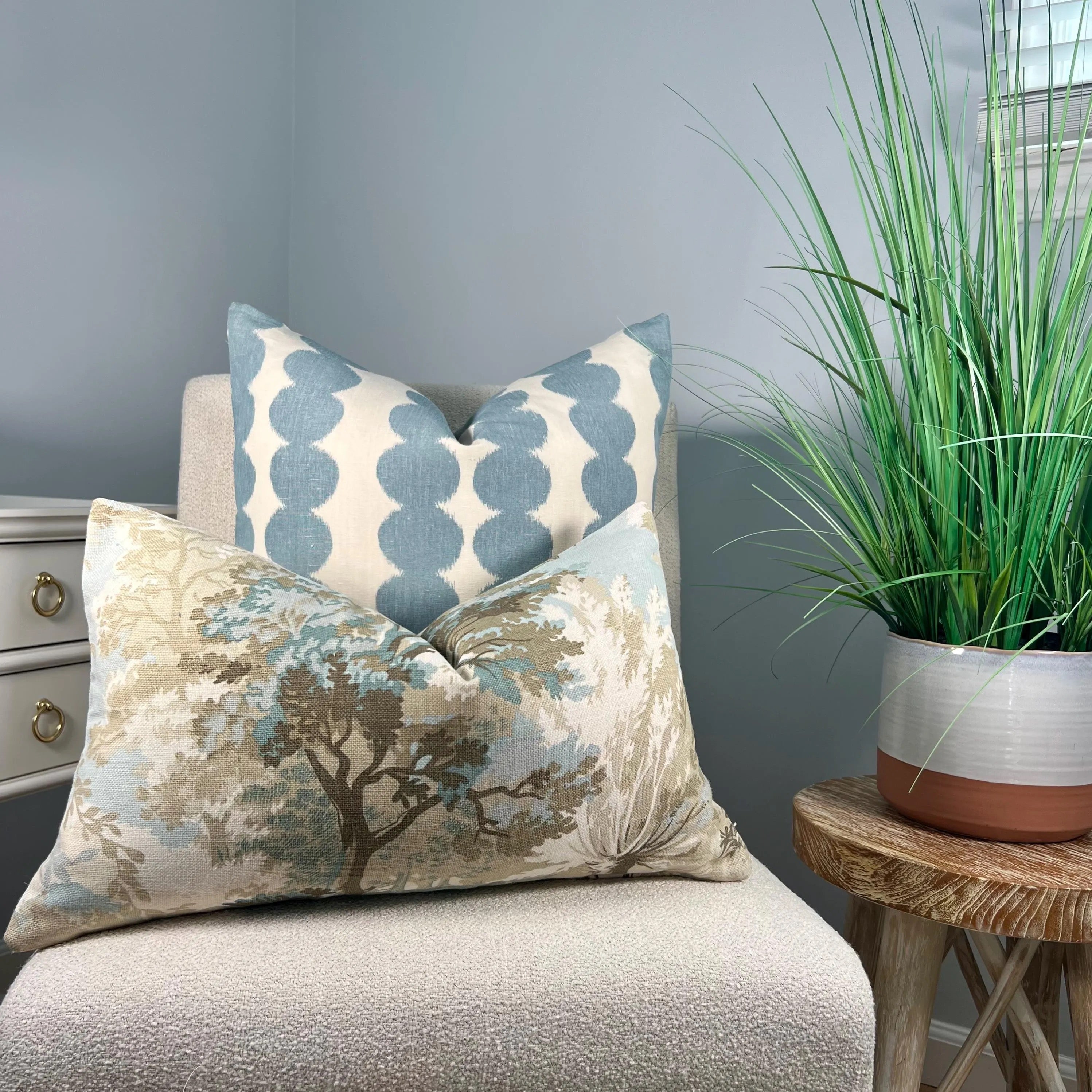 Thibaut Lincoln Pillow Beige and Spa Blue.