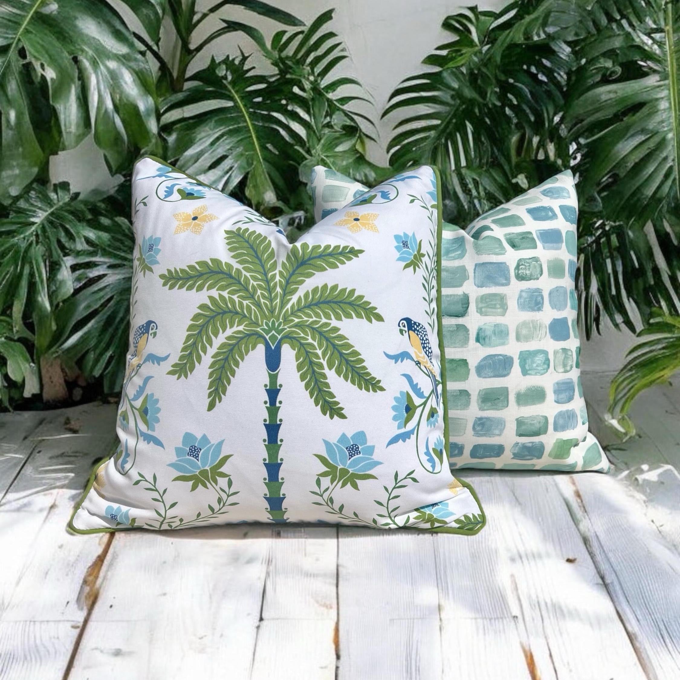 Schumacher Palette Outdoor Decorative Pillows in Seaglass