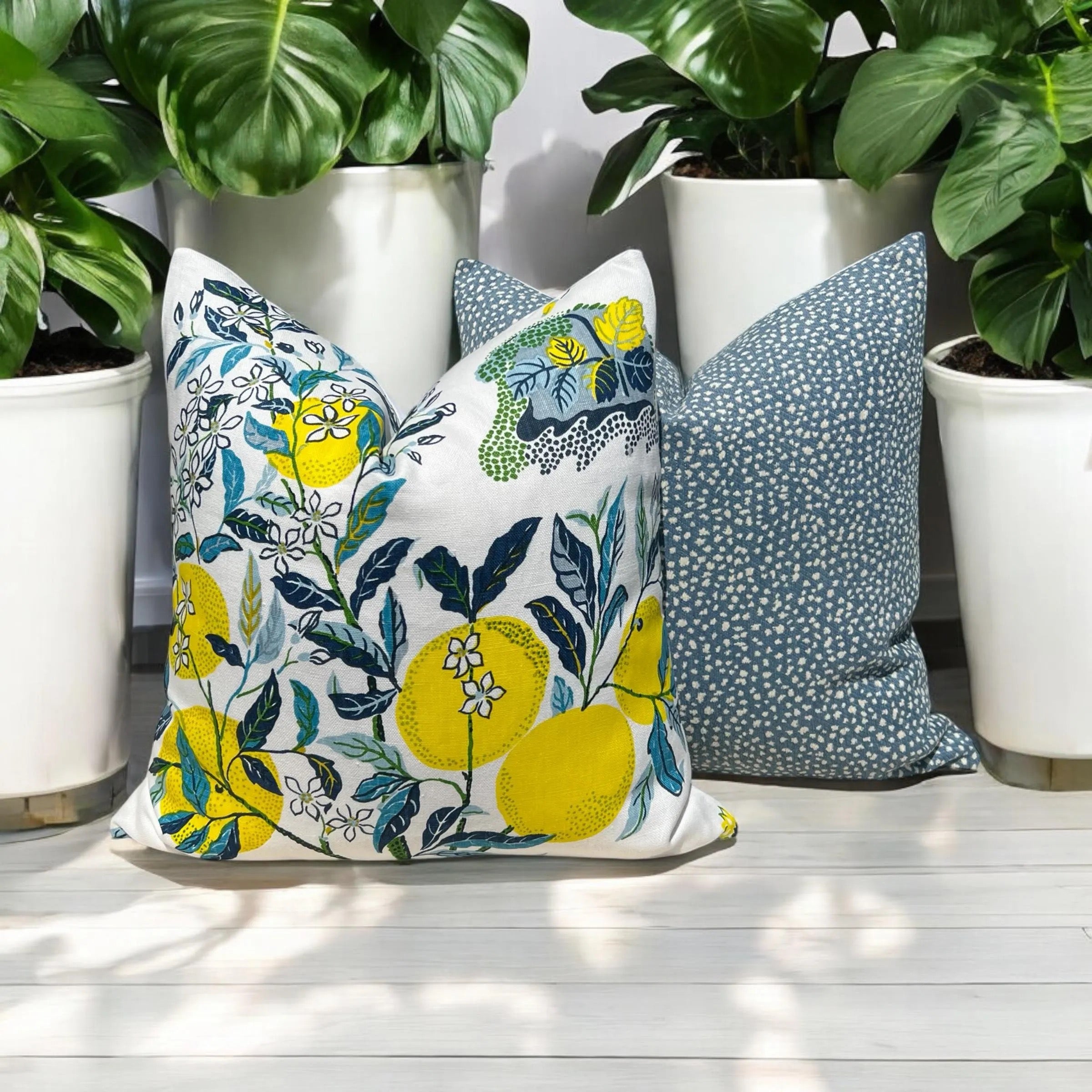 Thibaut Fawn Indoor Outdoor Pillow in Sky Blue.