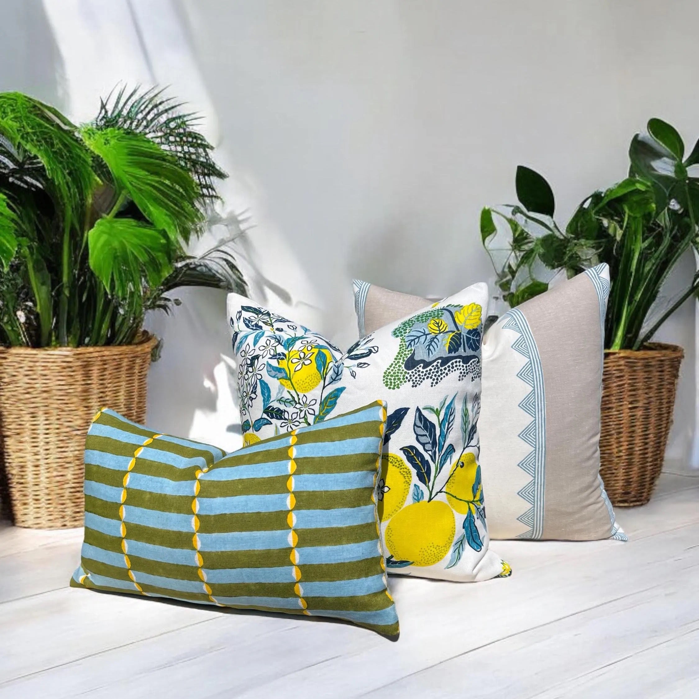 Thibaut Kismet Striped Pillow in French Blue.