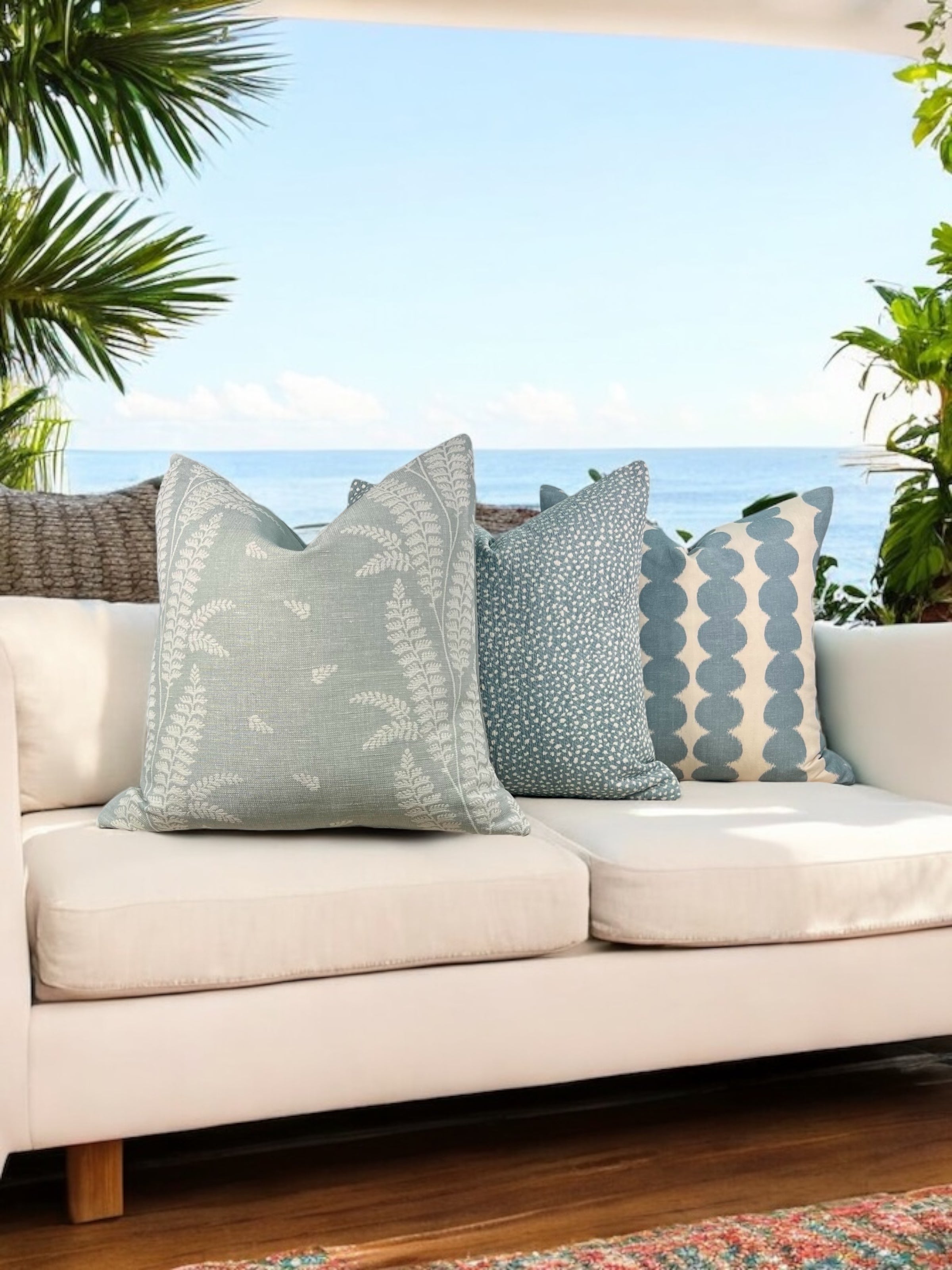 Schumacher Full Circle Linen Pillow in Sky.