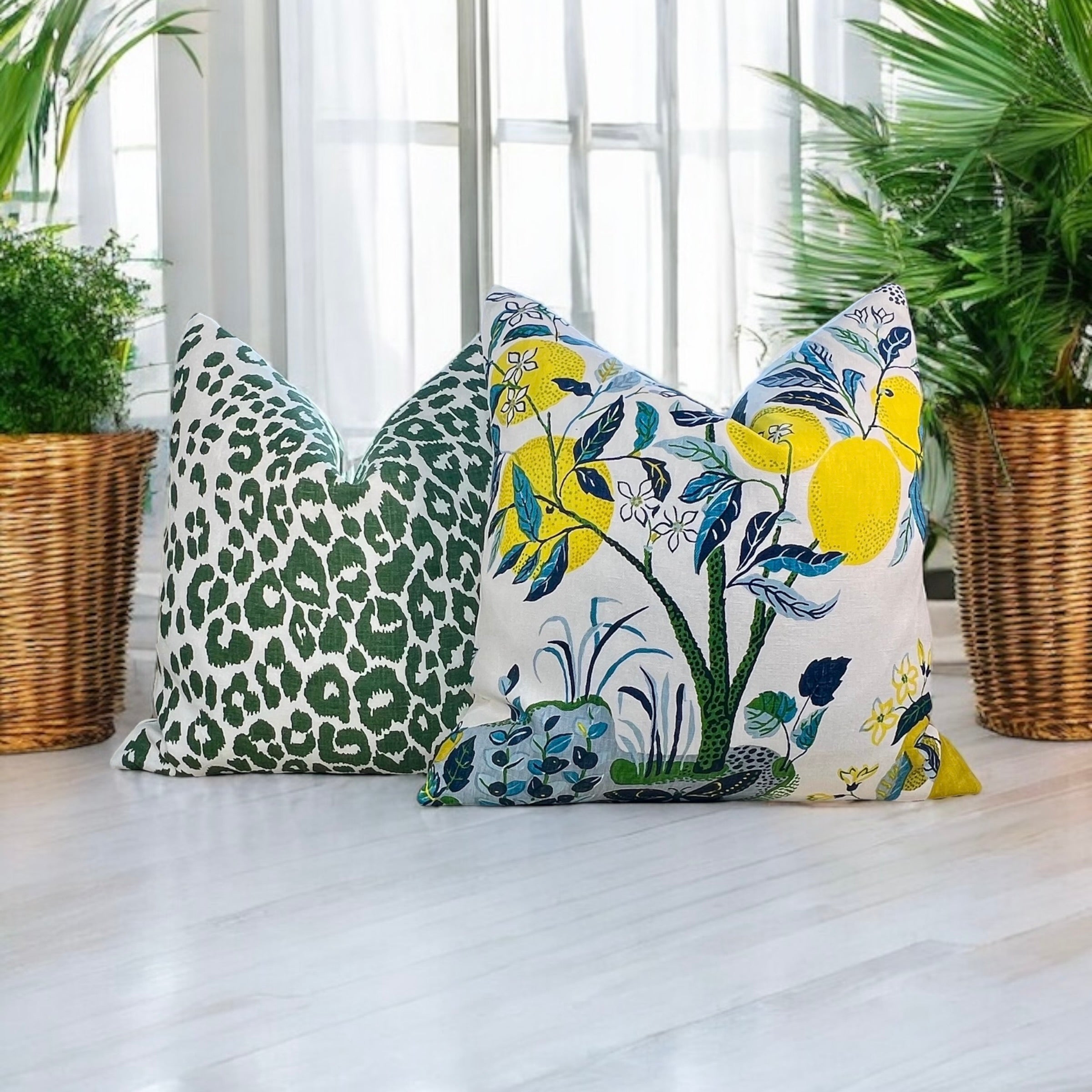 Schumacher Citrus Garden Pillow in Pool