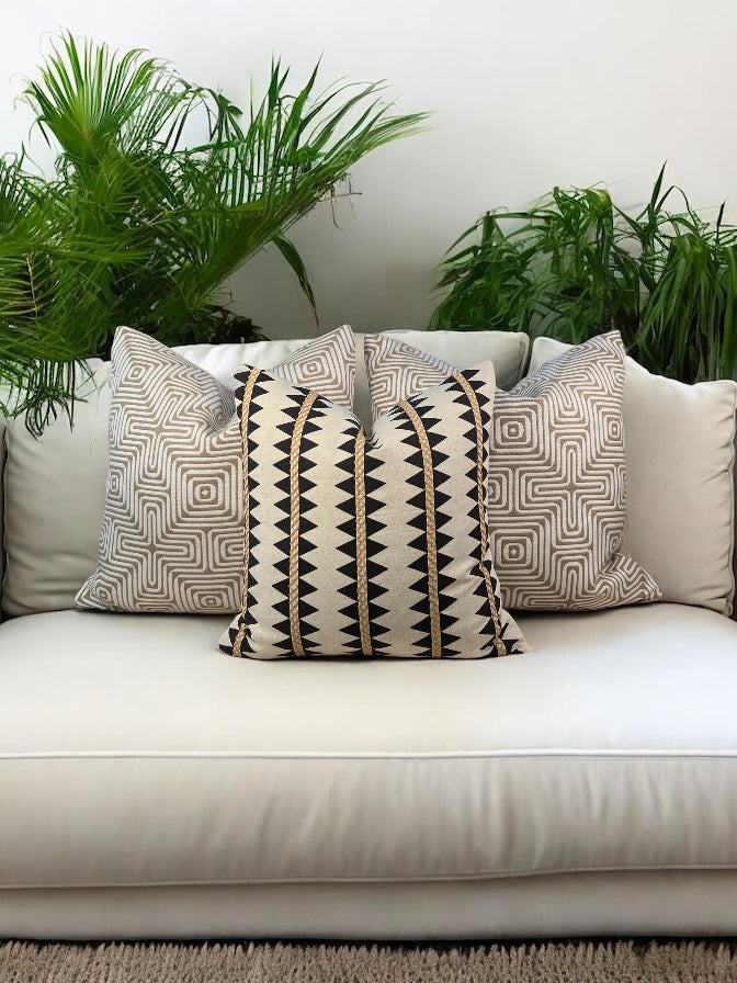 Schumacher Amazing Maze Indoor/Outdoor Decorative Pillow in Sand