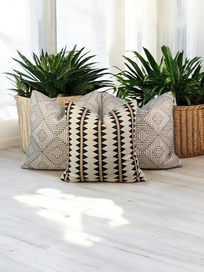 Schumacher Amazing Maze Indoor/Outdoor Decorative Pillow in Sand