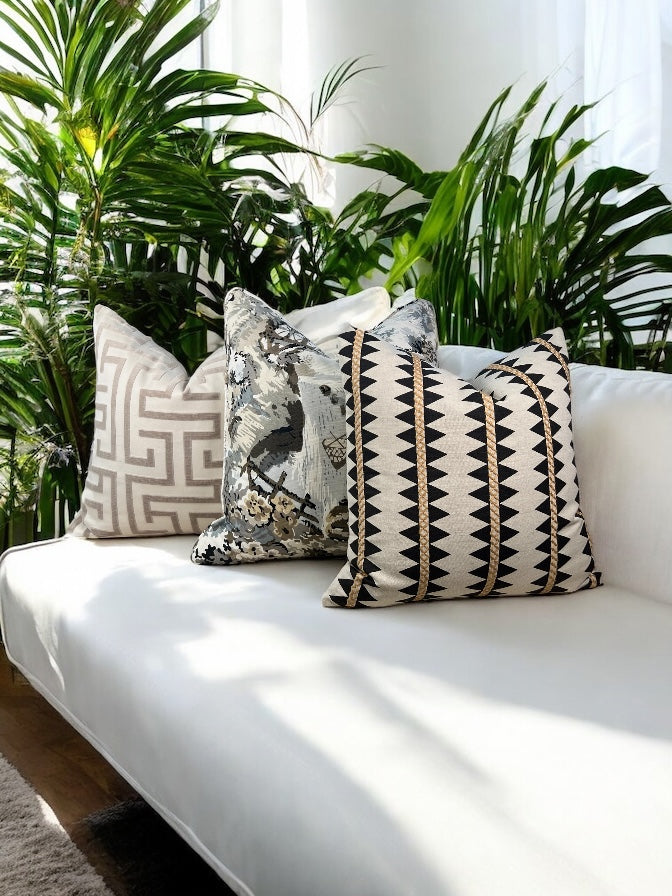 Thibaut Ming Trail Raised Velvet Pillow in Grage.