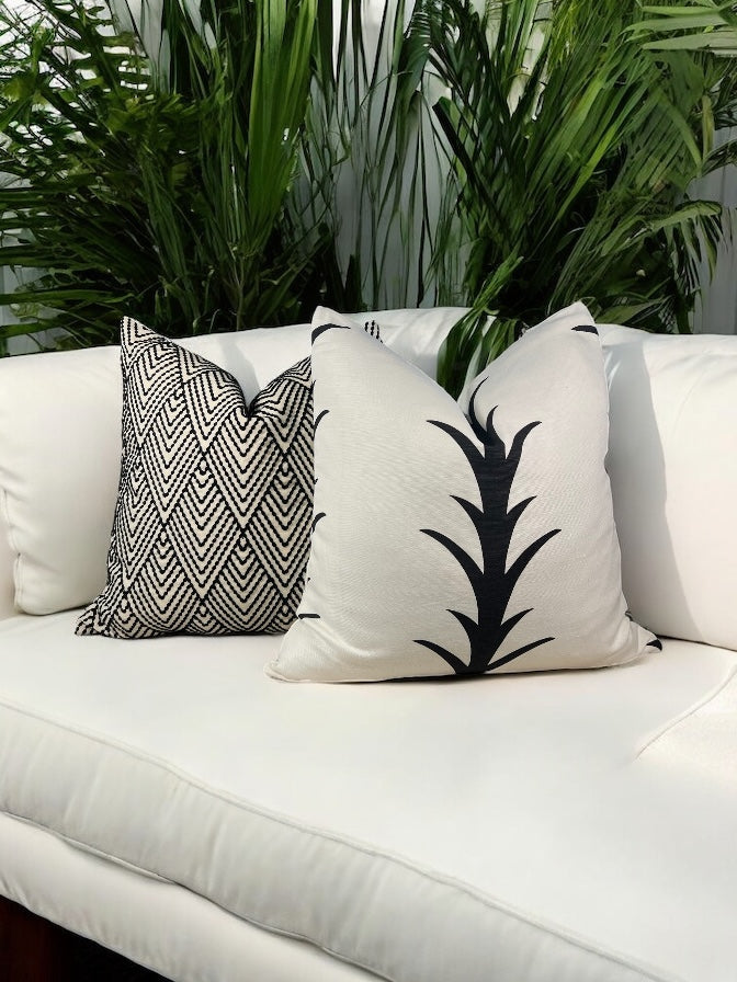 Schumacher Acanthus Stripe Pillow in Charcoal.