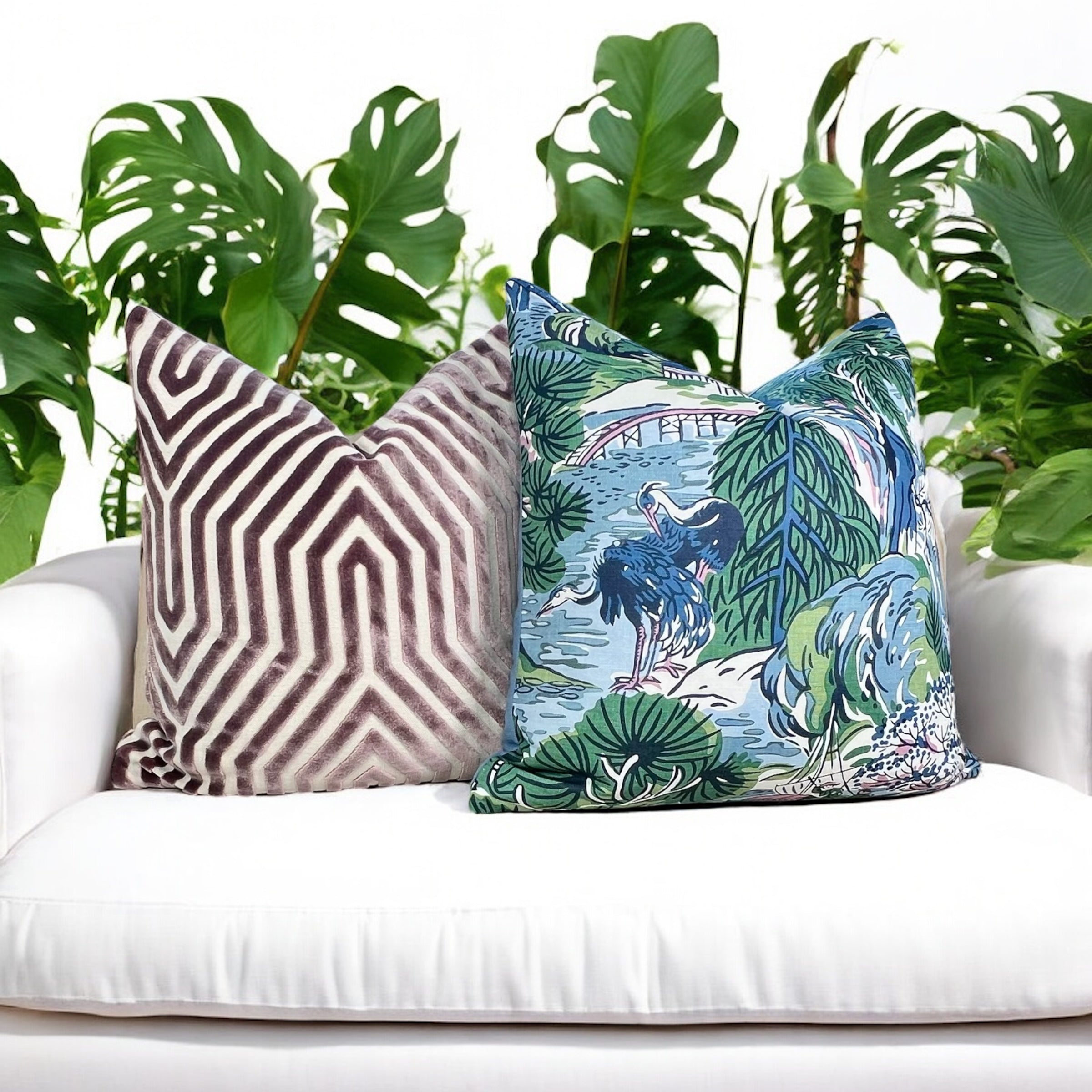 Thibaut Pagoda Trees Cover in Blue and Lavender