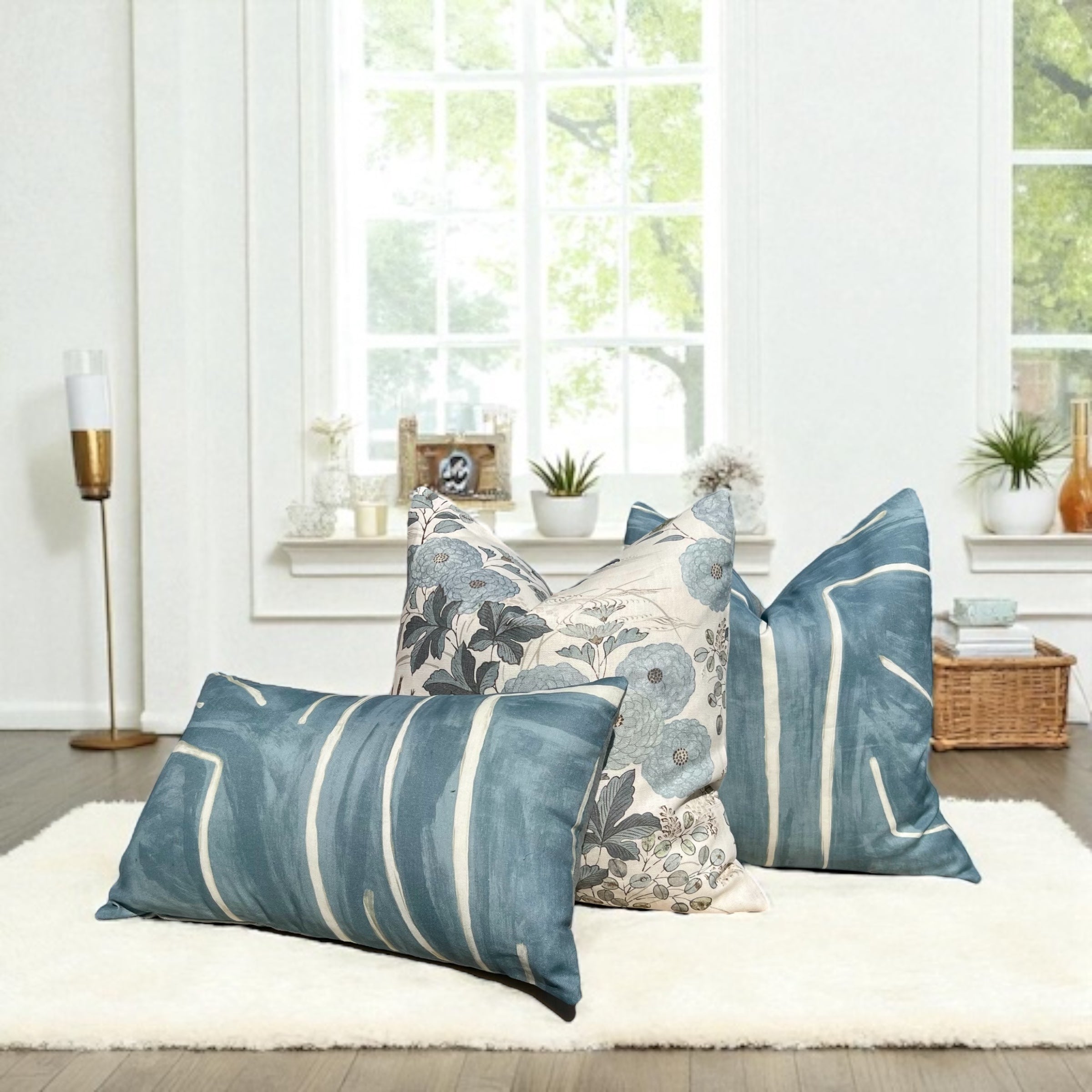 Geomteric Pillow in Deep Sky – Luxury Designer Pillows