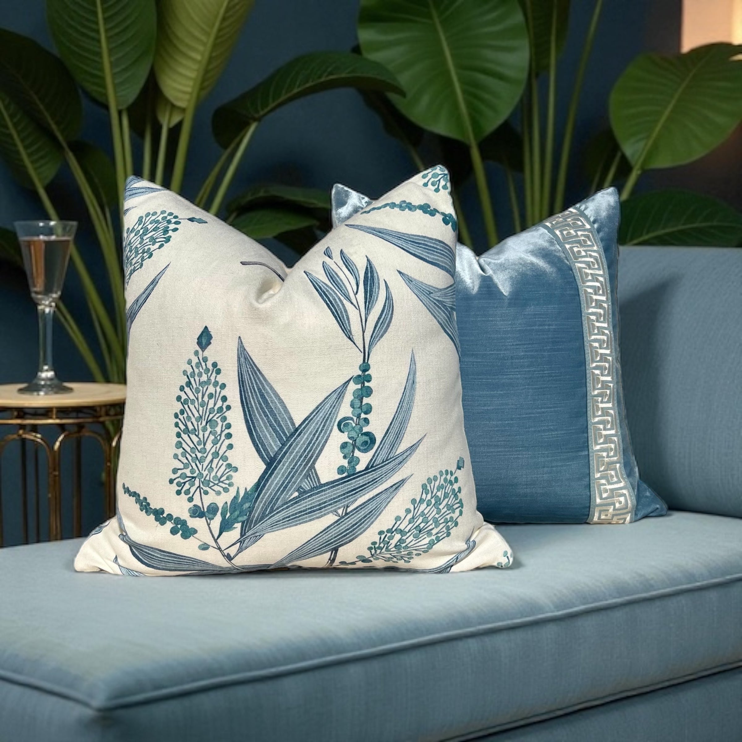 Thibaut Winter Bud Floral Pillow - Blue, White