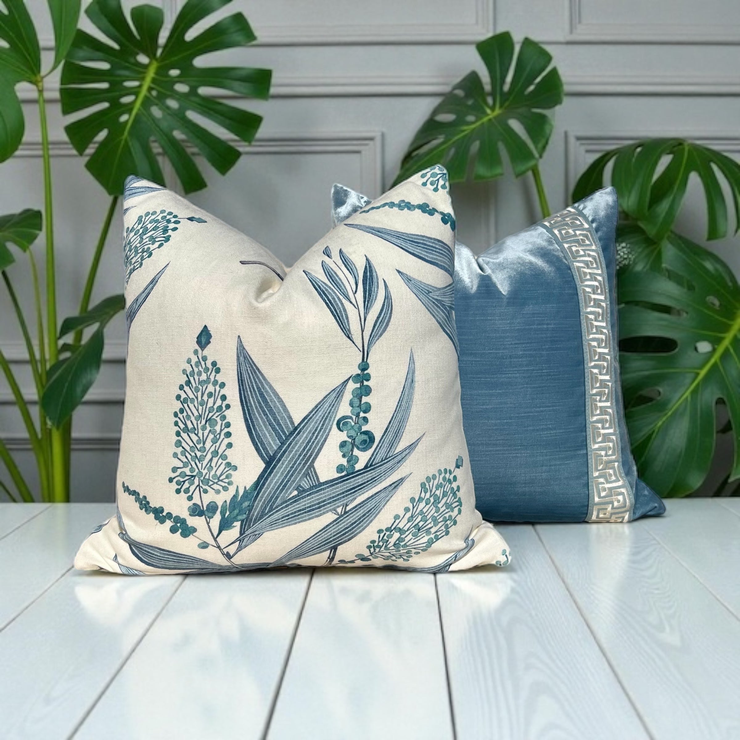 Thibaut Winter Bud Floral Pillow - Blue, White