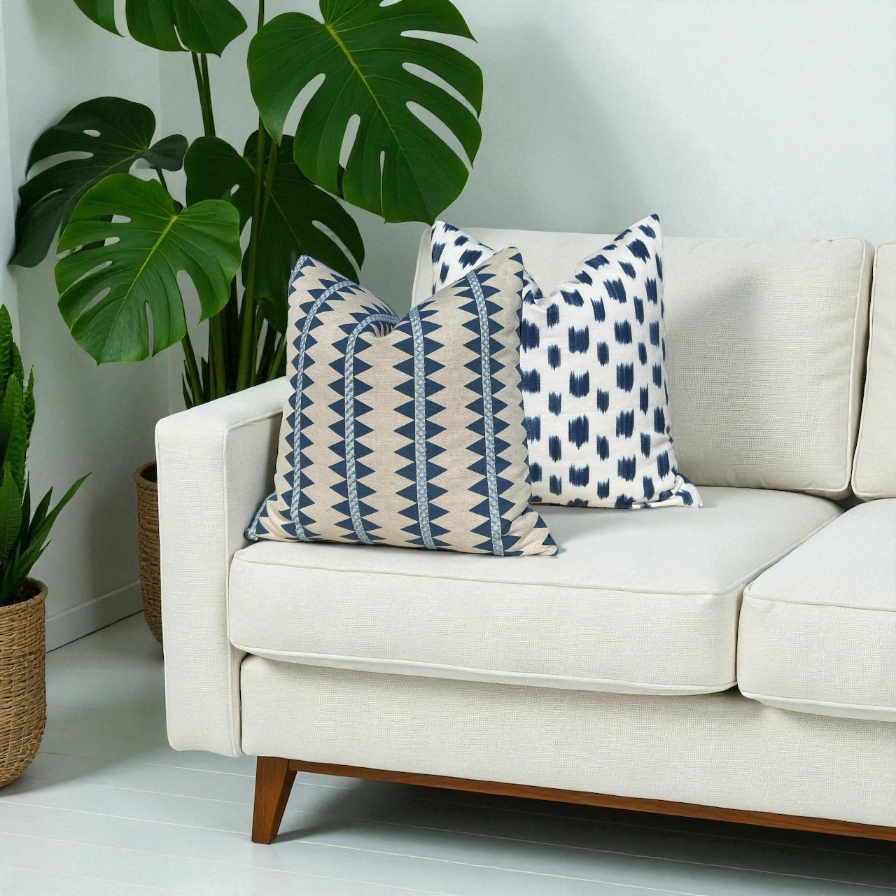 Thibaut Reno Stripe Embroidered Pillow Blue and Natural