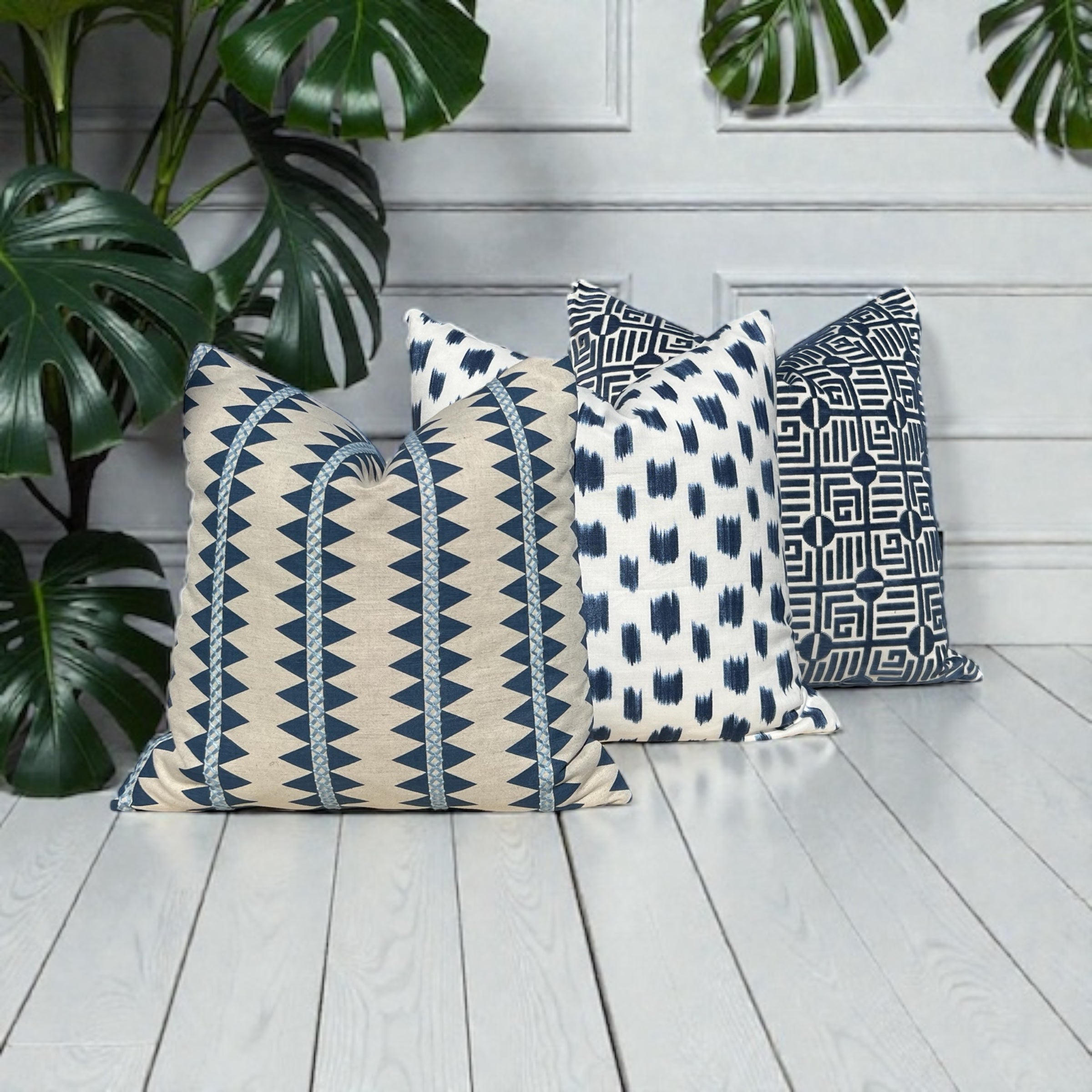 Thibaut Reno Stripe Embroidered Pillow Blue and Natural