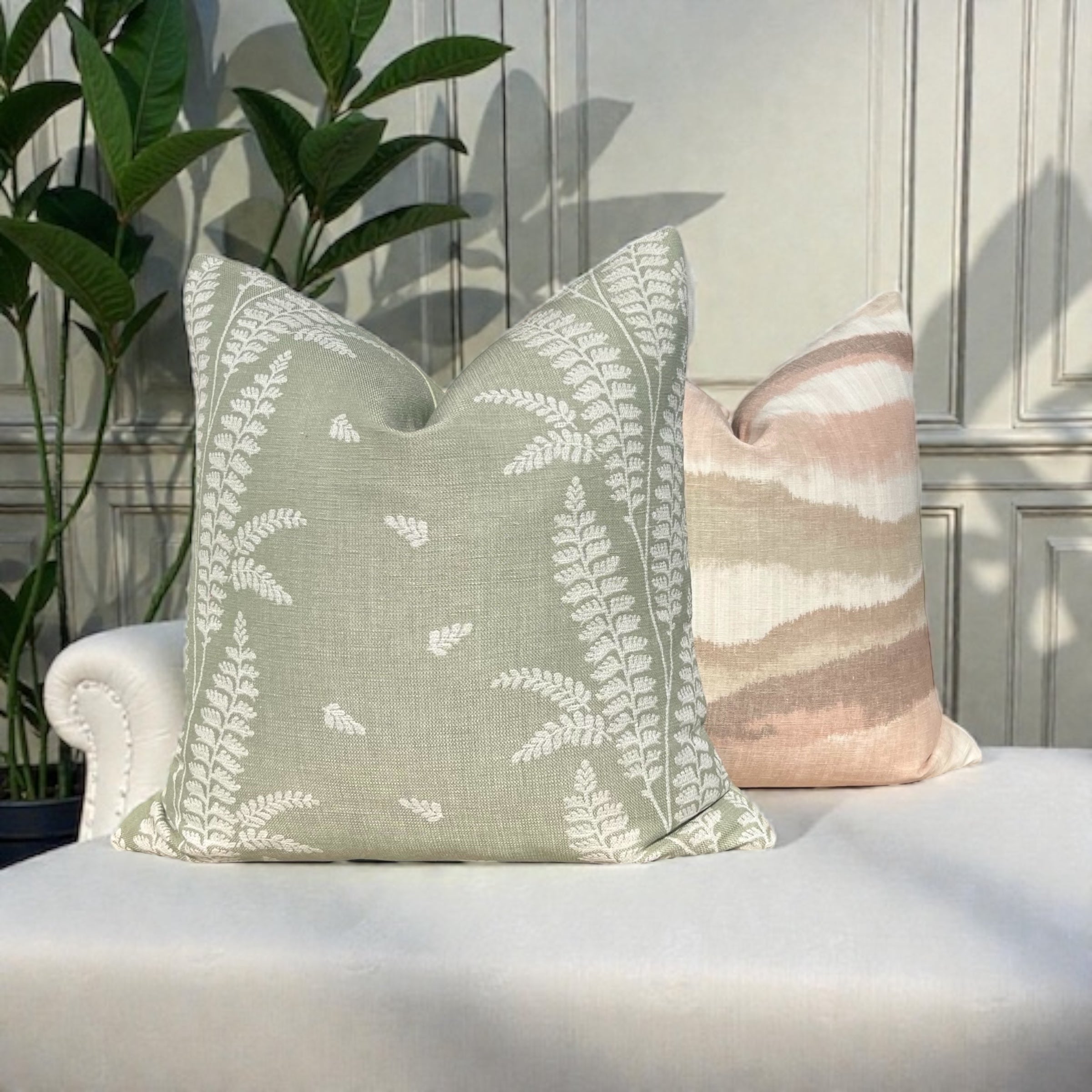 Schumacher Chandler Warp Linen  Pillow Blush, Beige