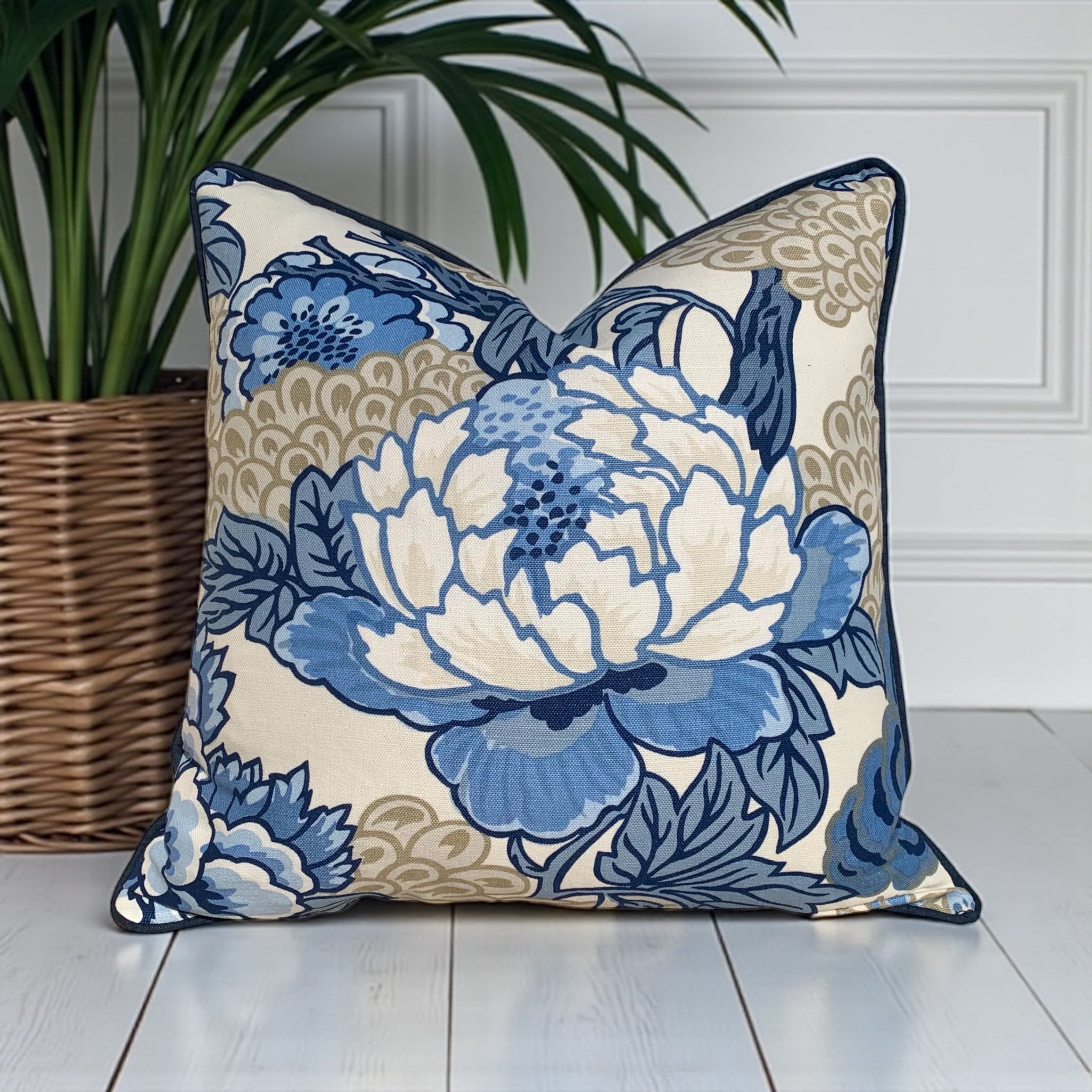 Thibaut Honshu Pillow - Blue, White, Beige