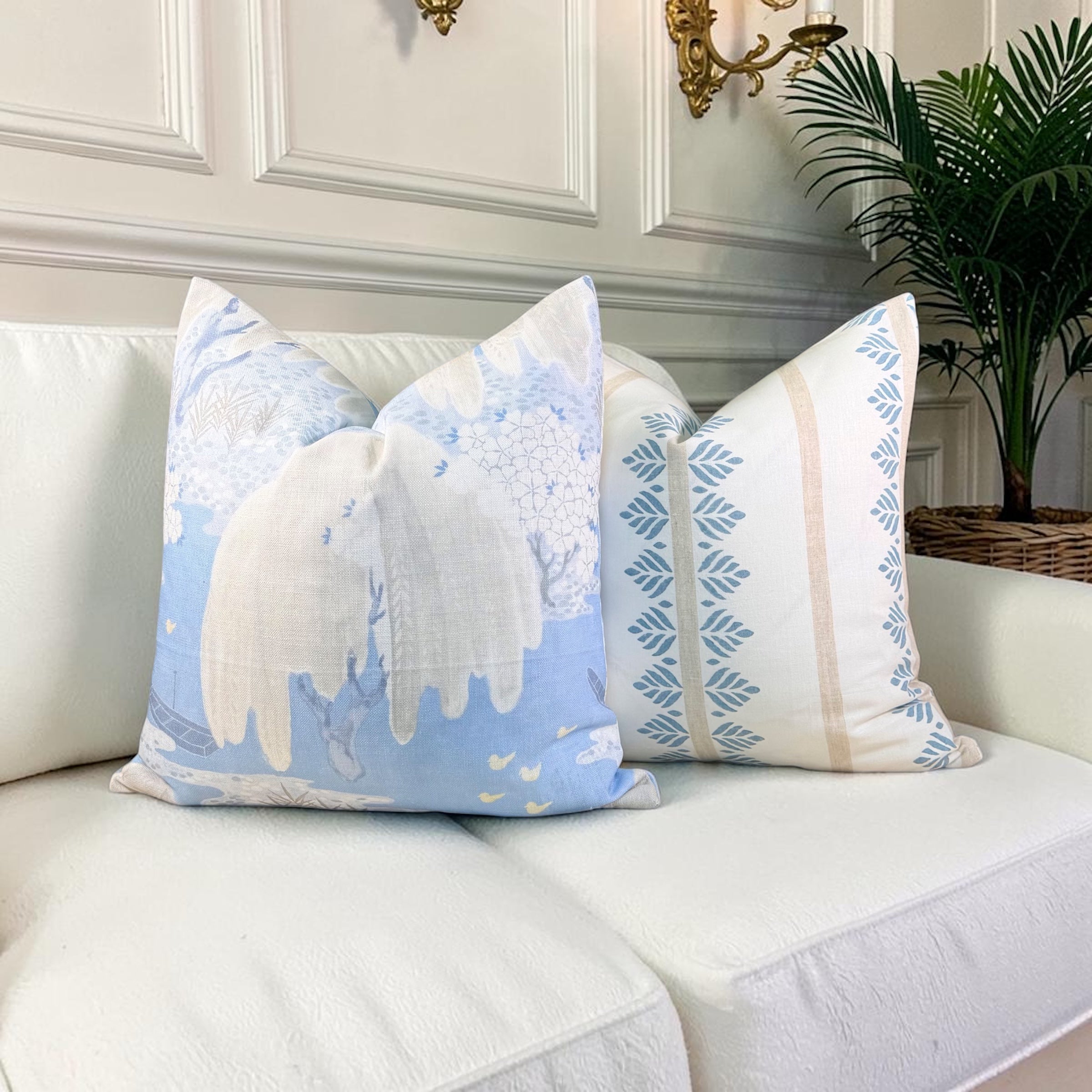 Thibaut Fern Stripe Linen Pillow - Aqua Blue