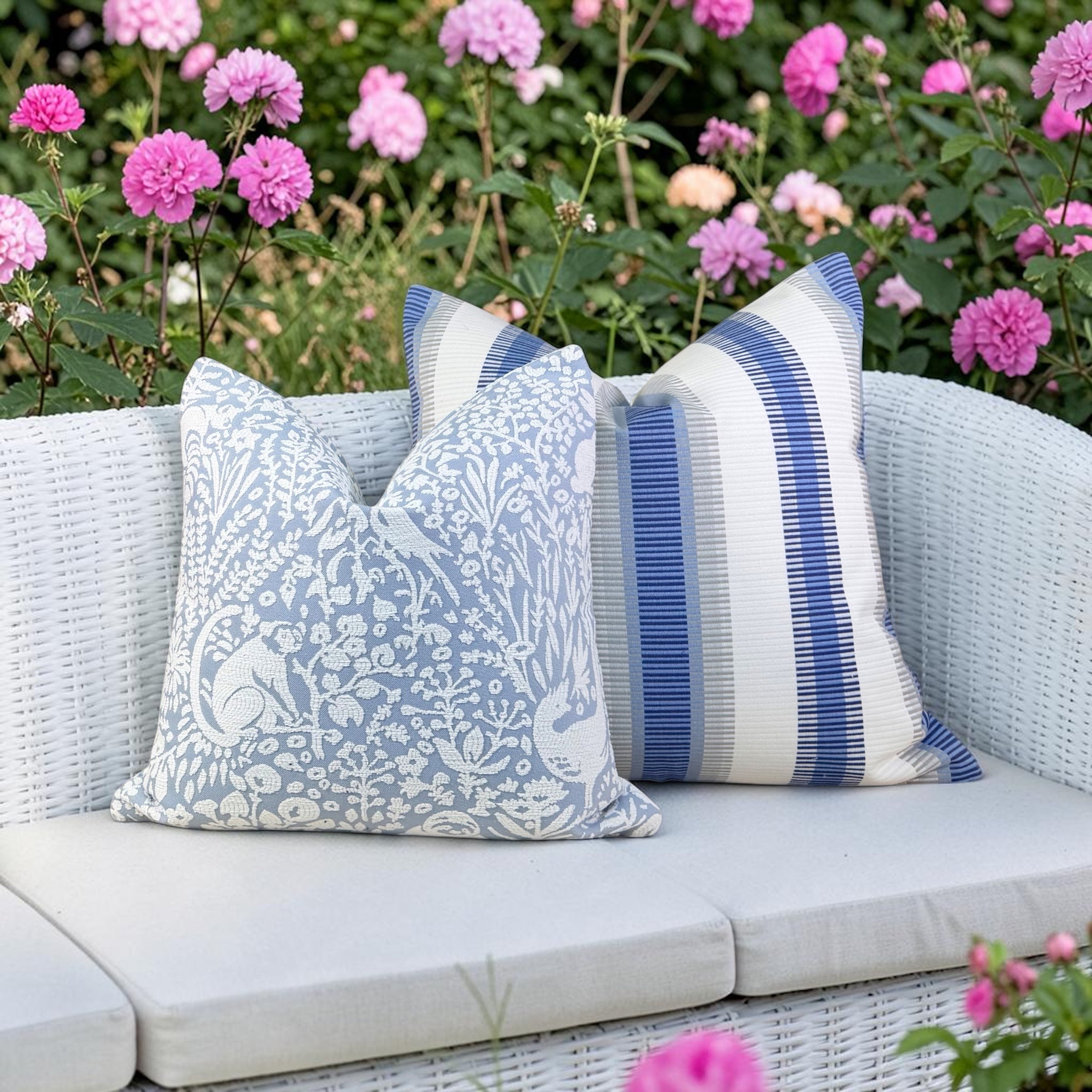 Thibaut Outdoor Woven Samba Stripe Pillow - Navy, Nickel