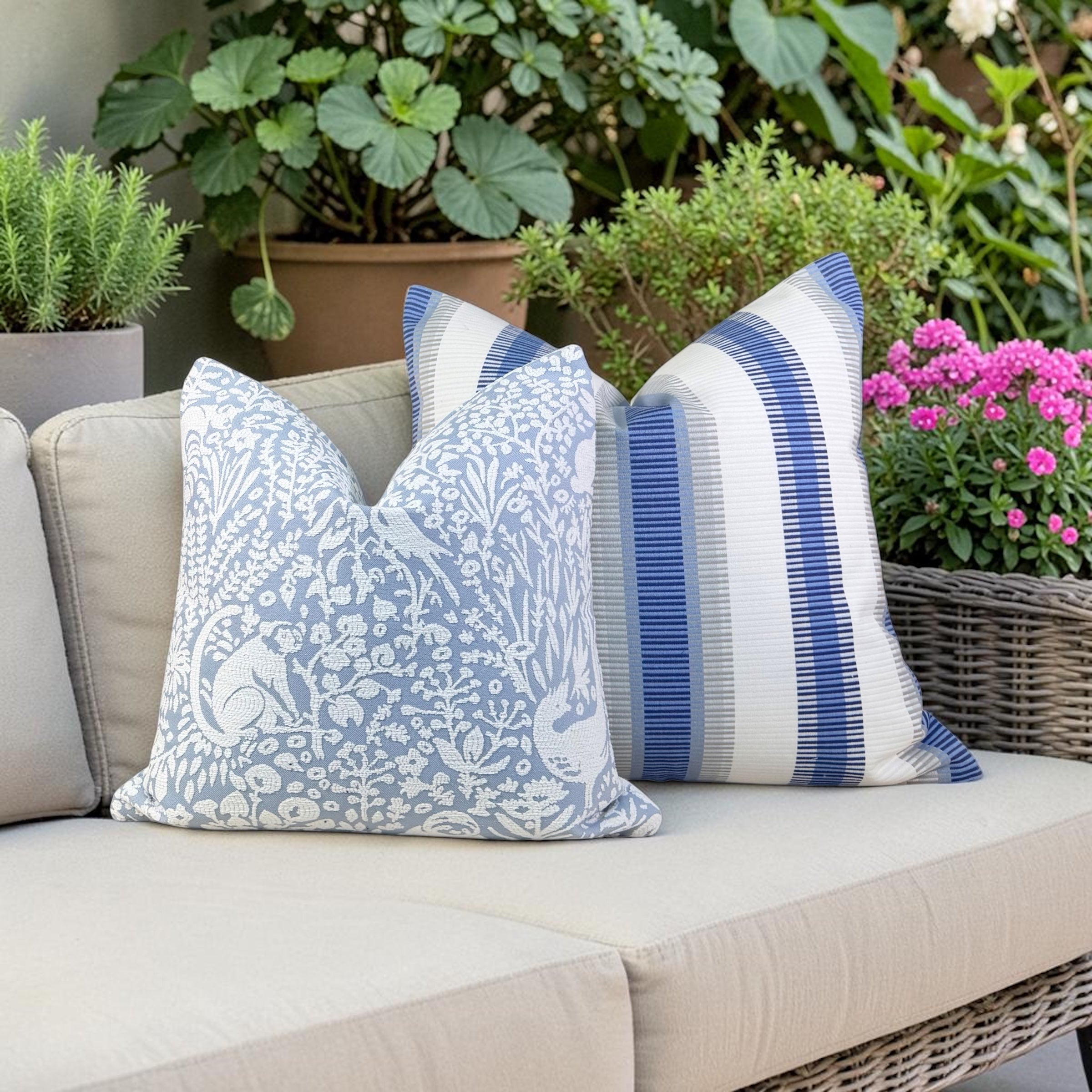 Thibaut Outdoor Woven Samba Stripe Pillow - Navy, Nickel