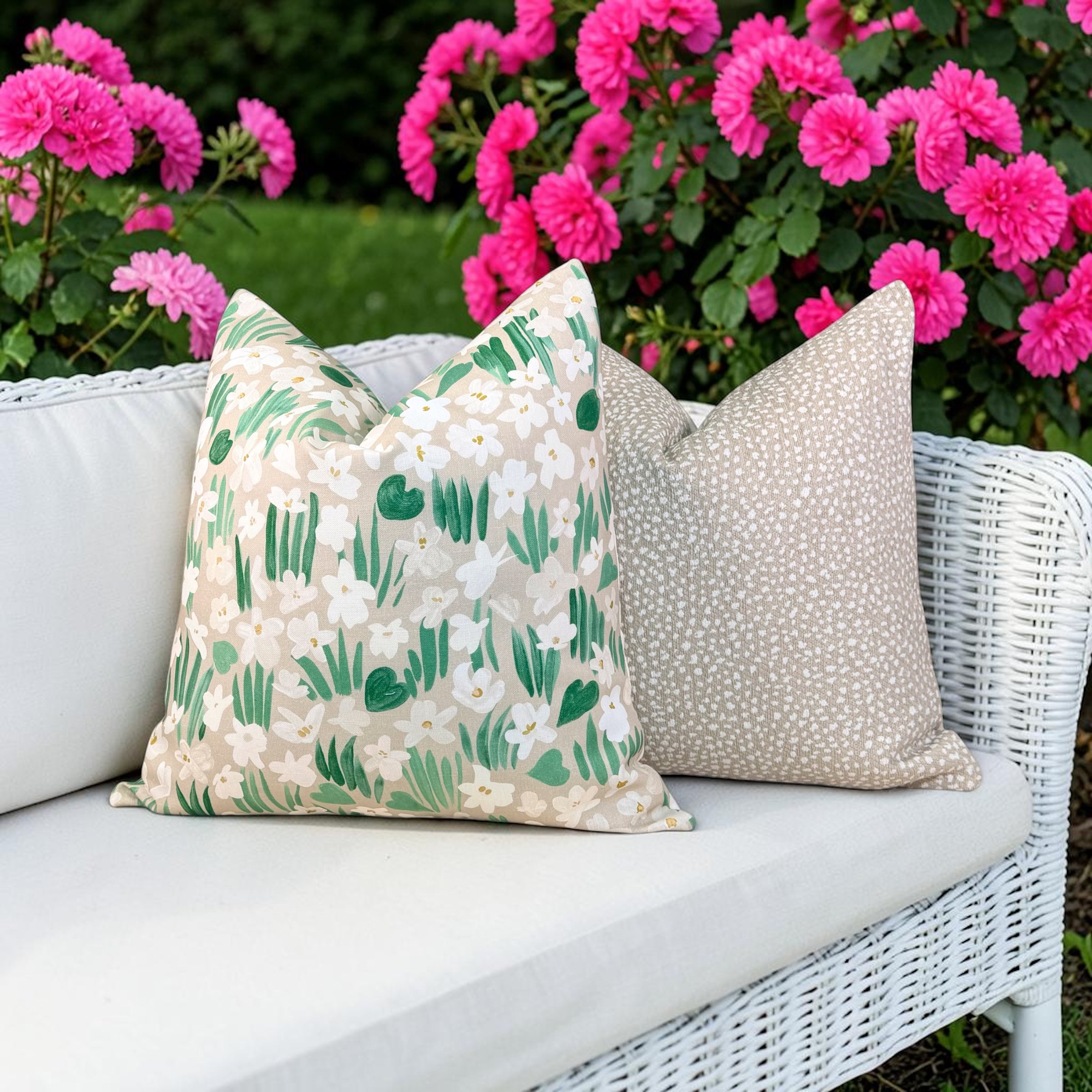 Schumacher Sweet Violette Outdoor Pillow - Beige, Green, White