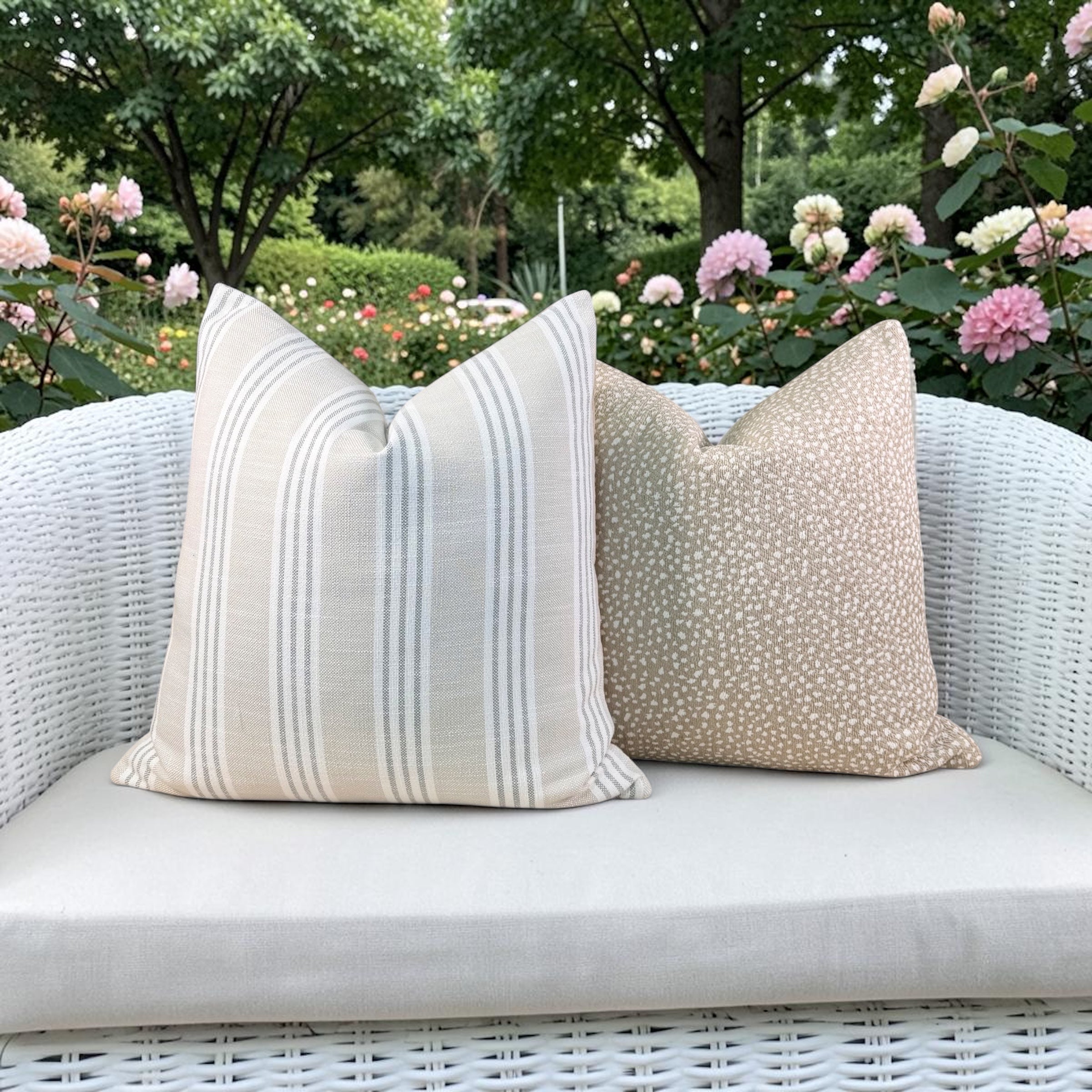 Thibaut Outdoor Woven Southport Stripe Pillow - Flax, Grey