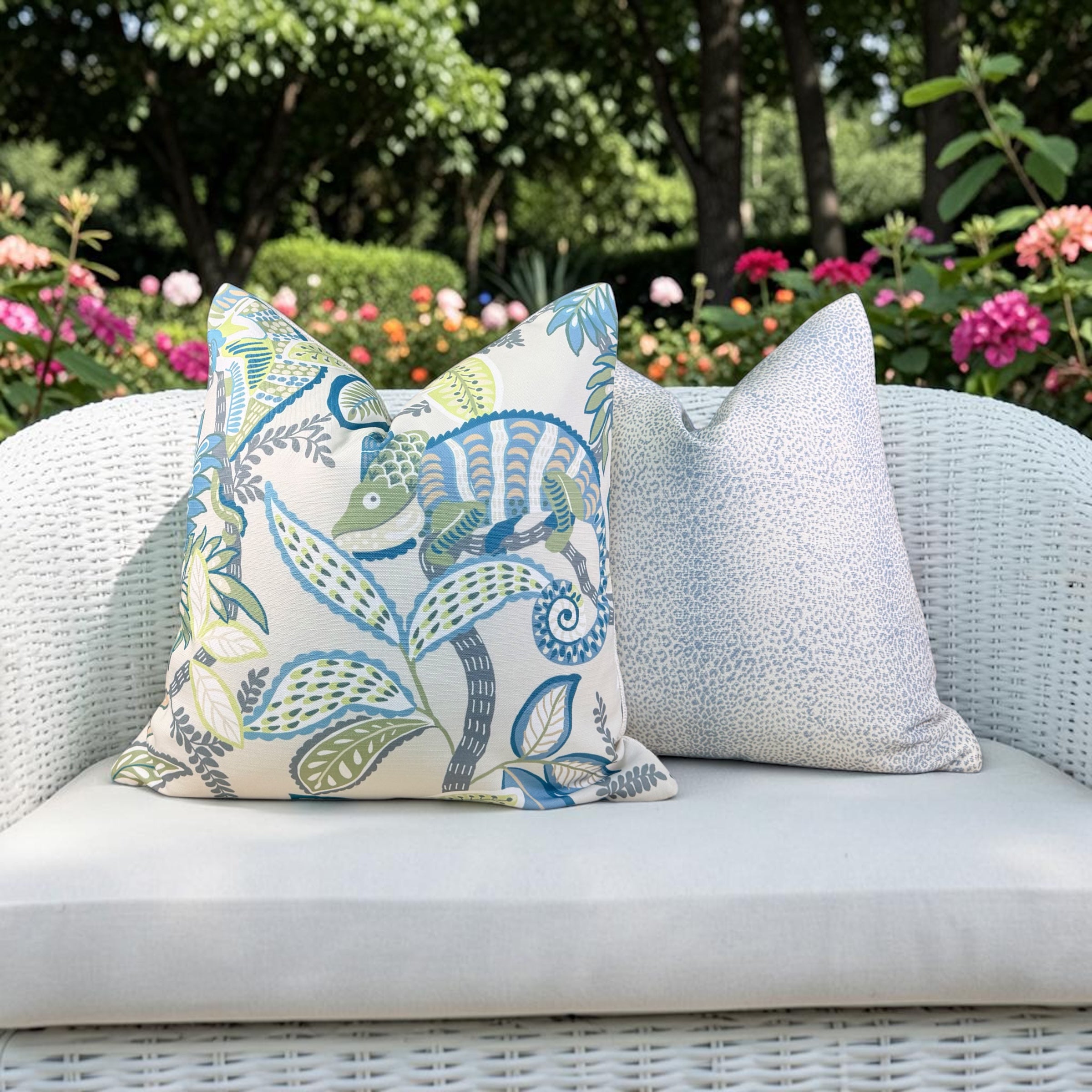 Schumacher Outdoor Mini Leopard Pillow - Sky Blue