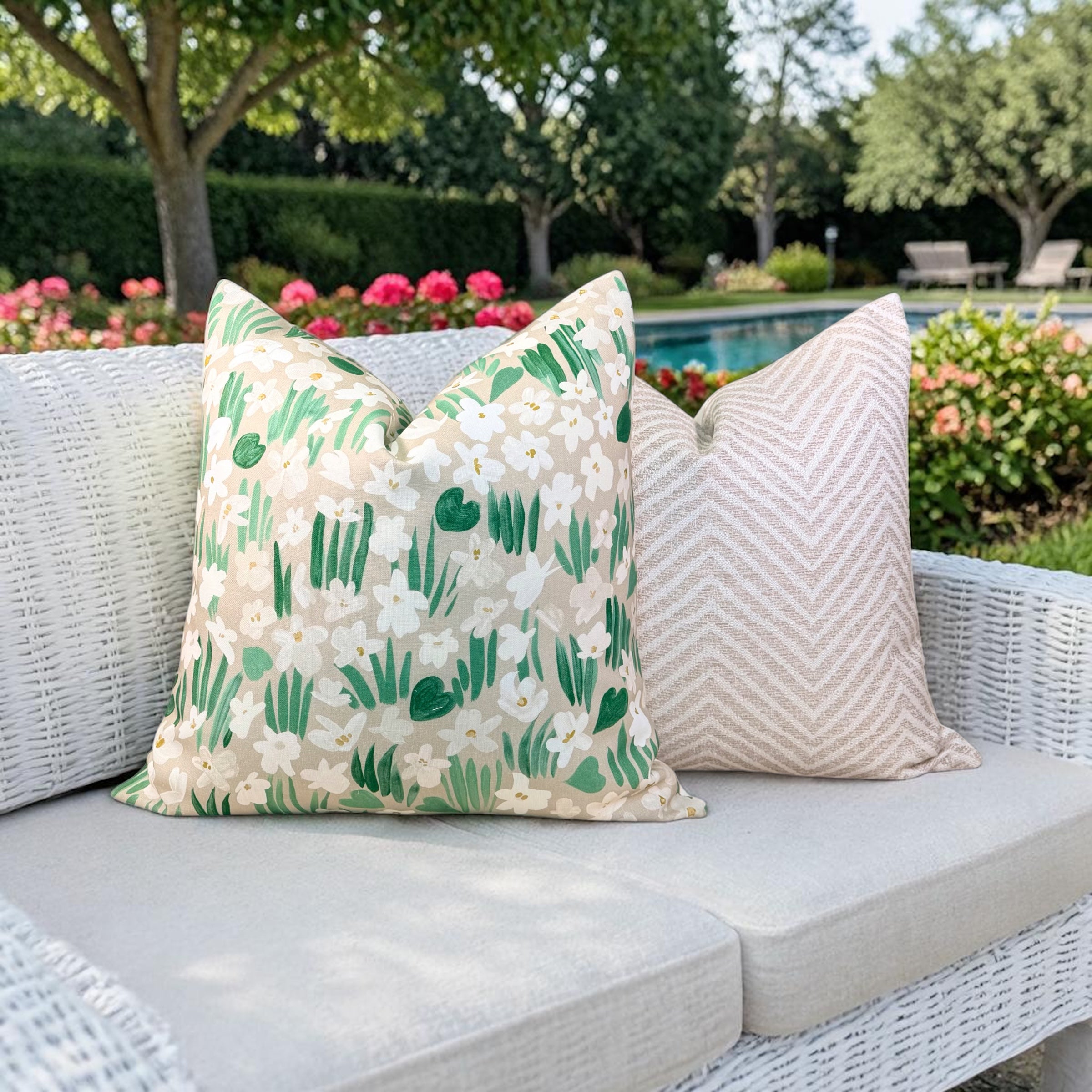 Thibaut Outdoor Chevron Pillow - Beige, White