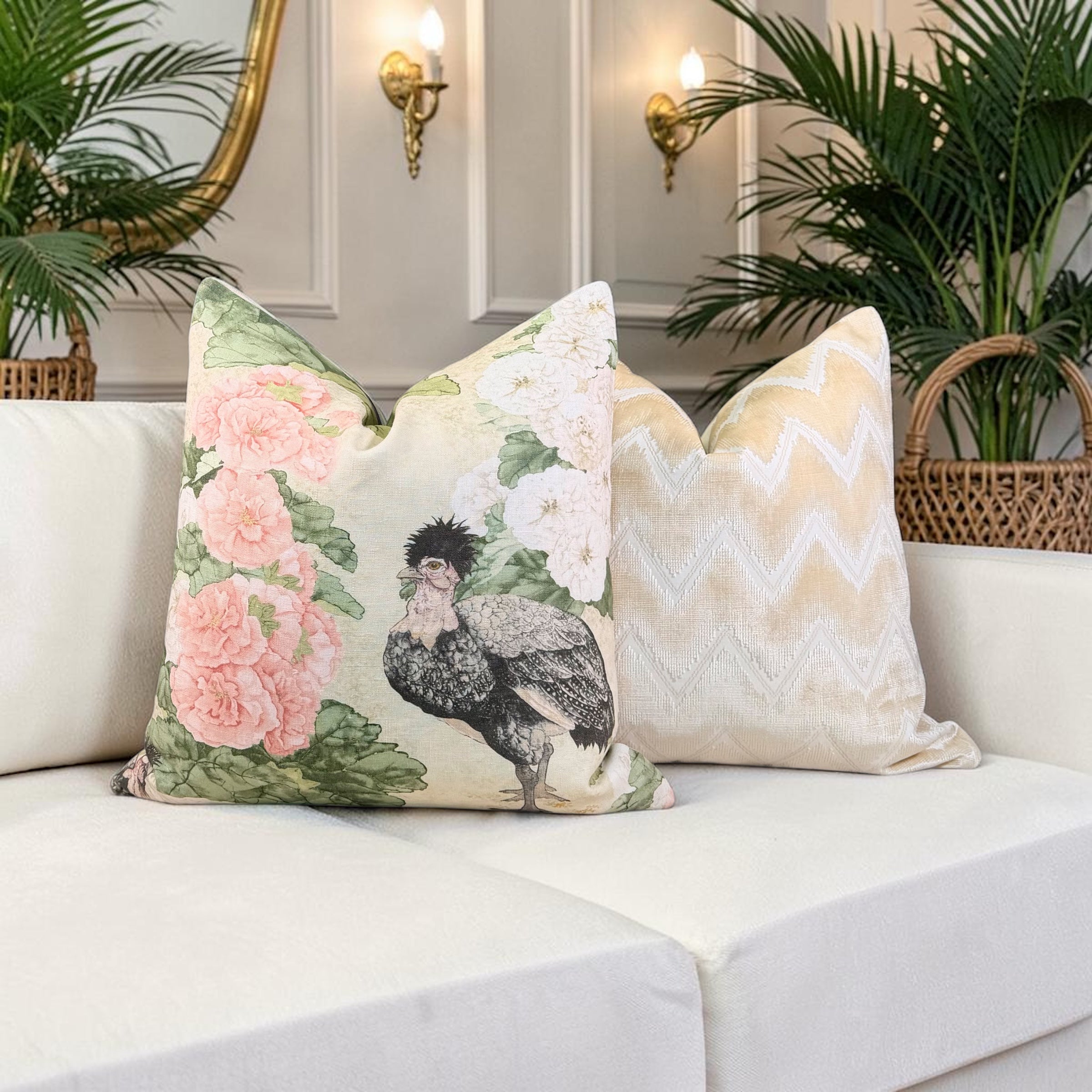 Schumacher Chevron Velvet Pillow in Champagne