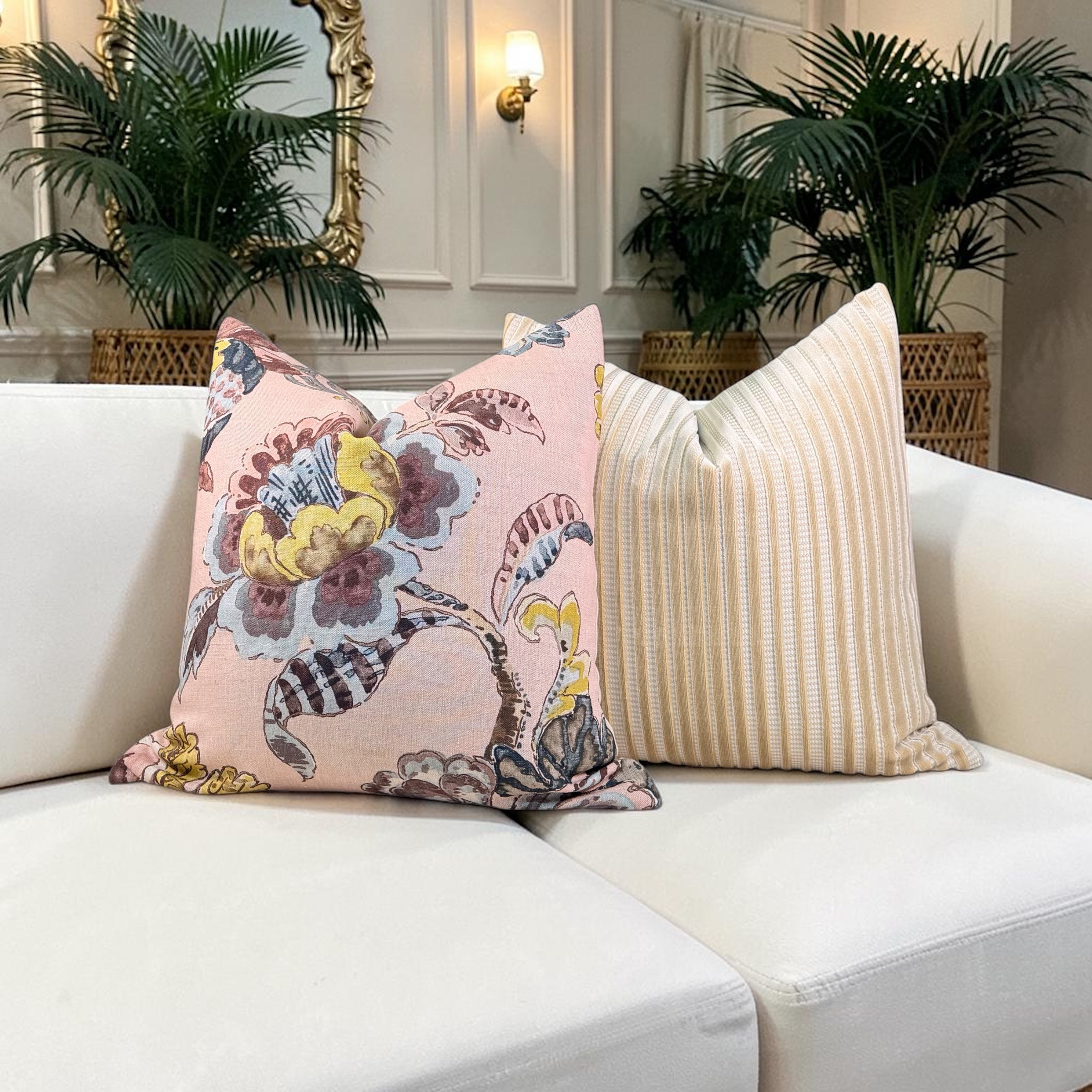 Schumacher Chimay Stripe Velvet Pillow - Champagne