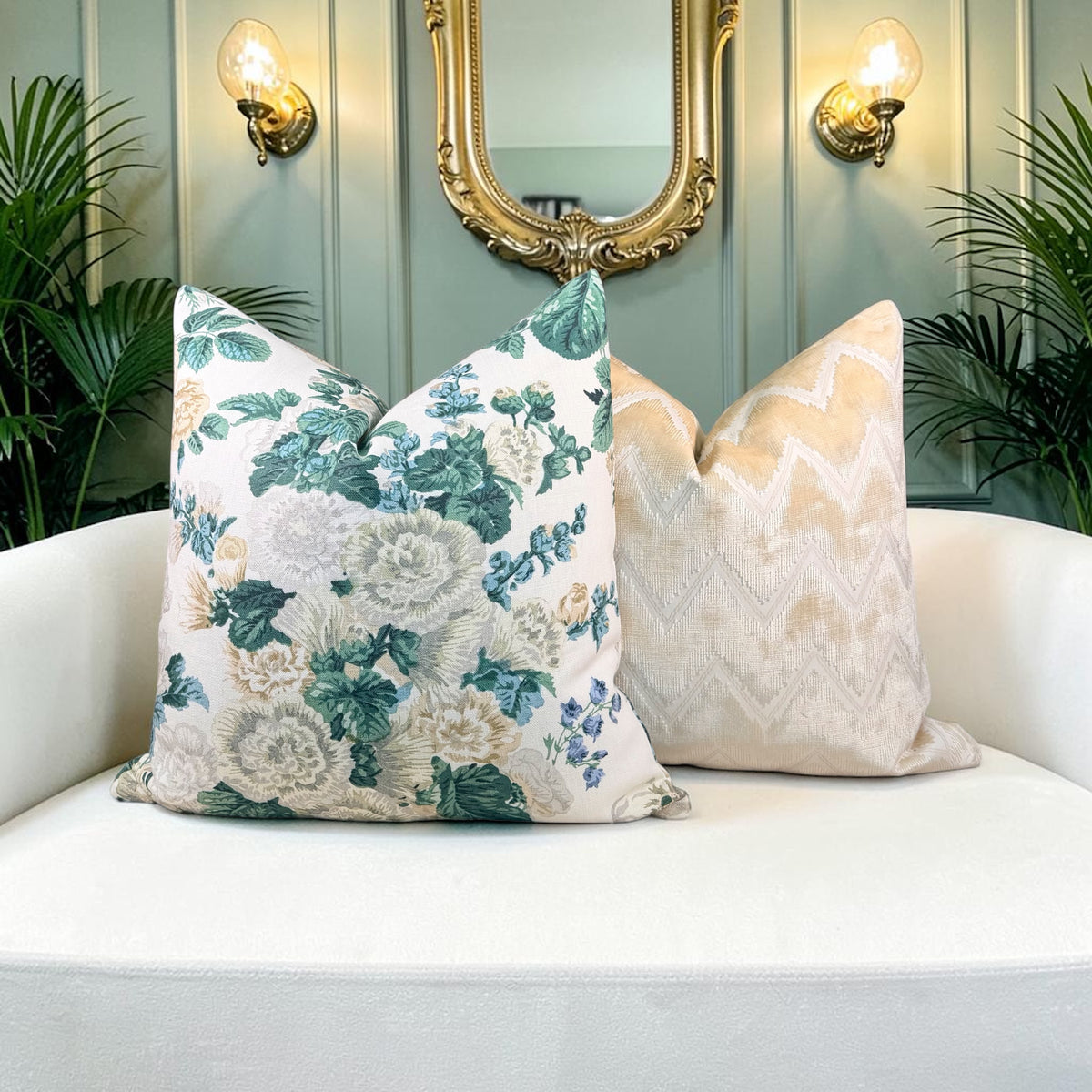 Thibaut Hidcote Floral Linen Pillow - Green, Cream
