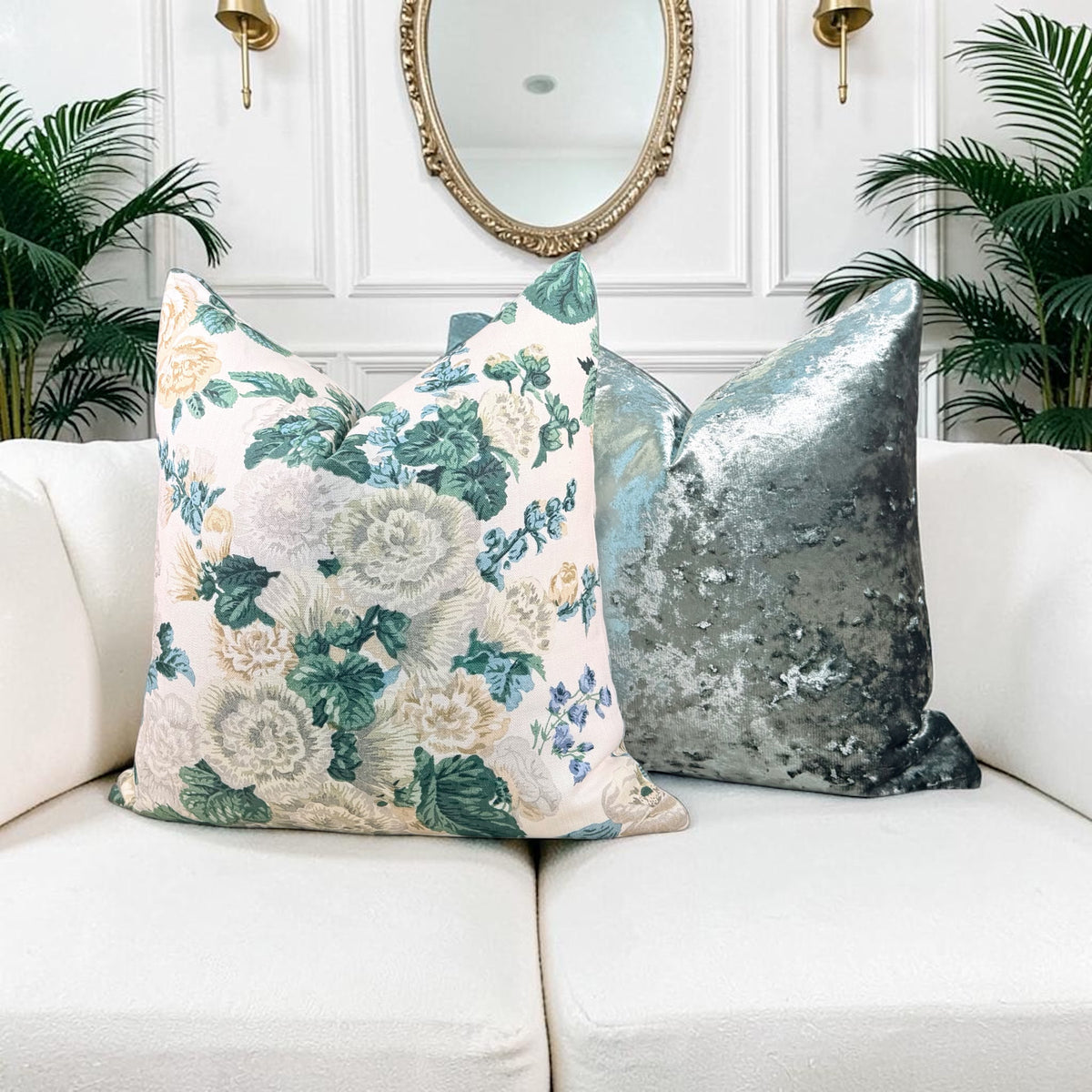 Thibaut Hidcote Floral Linen Pillow - Green, Cream