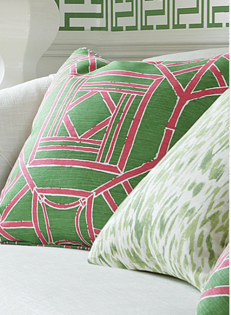 Thibaut Shoji Panel Pillow in Kelly Green and Fuchsia.