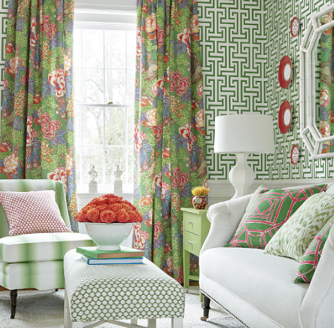 Thibaut Shoji Panel Pillow in Kelly Green and Fuchsia.