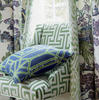 Load image into Gallery viewer, Thibaut Shoji Panel Pillow in Navy Blue and Green.