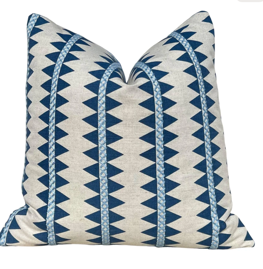Sale!!! Price is for 2 - 12"X20" Ready to Ship Thibaut Reno Stripe Embroidered Pillow - Blue, Natural