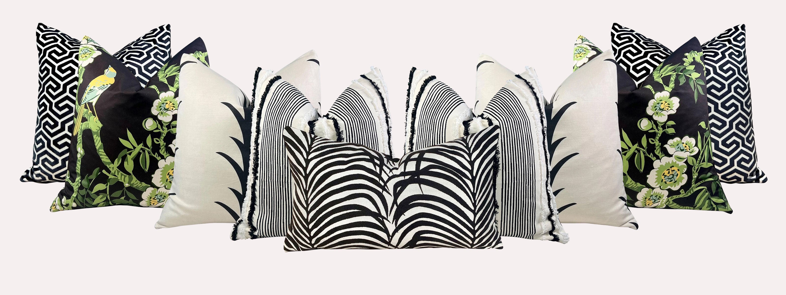 Schumacher Avila Embroidered Pillow in Black, Cream.