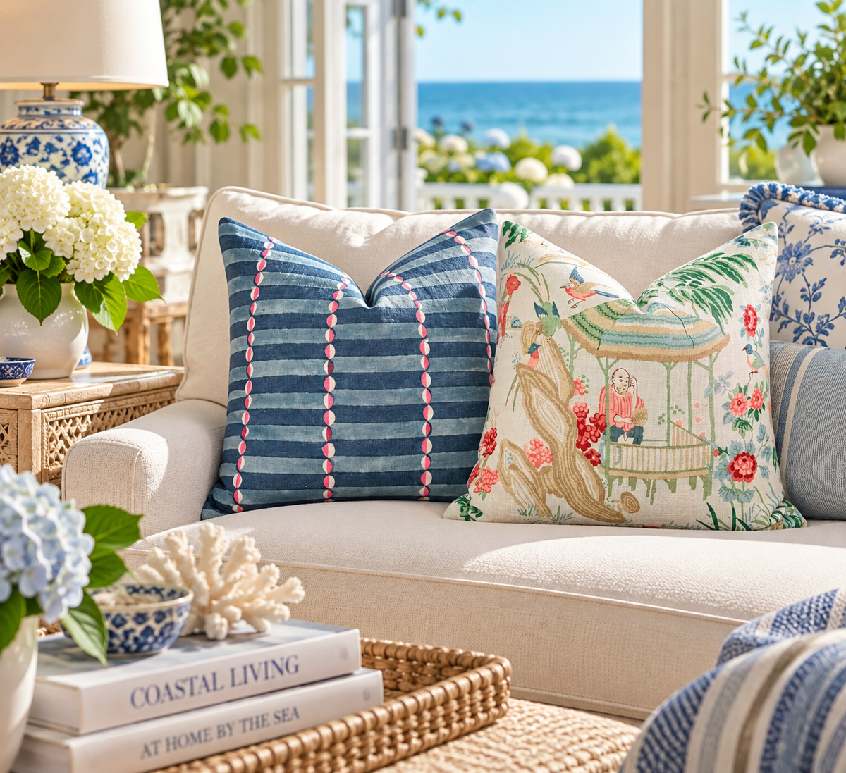 Molly Mahon Luna Linen Pillow - Blue, Pink