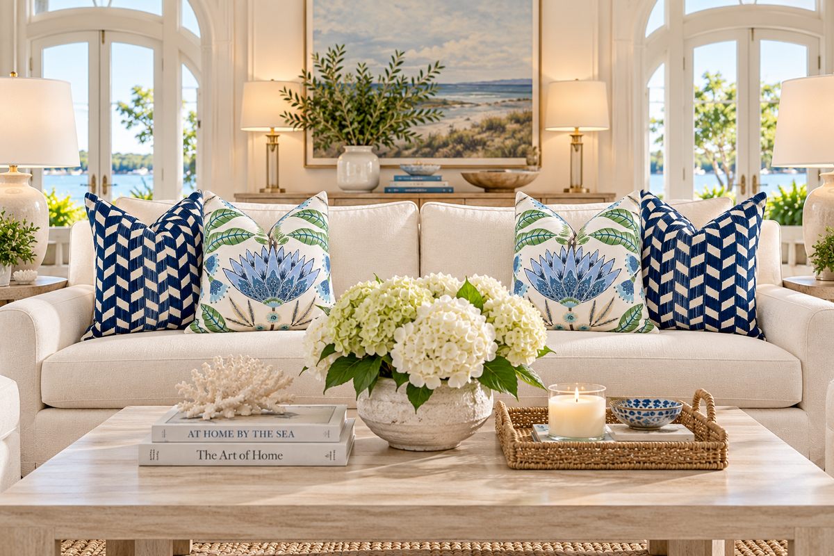 Thibaut Lotus Pillow  -  Blue, Green