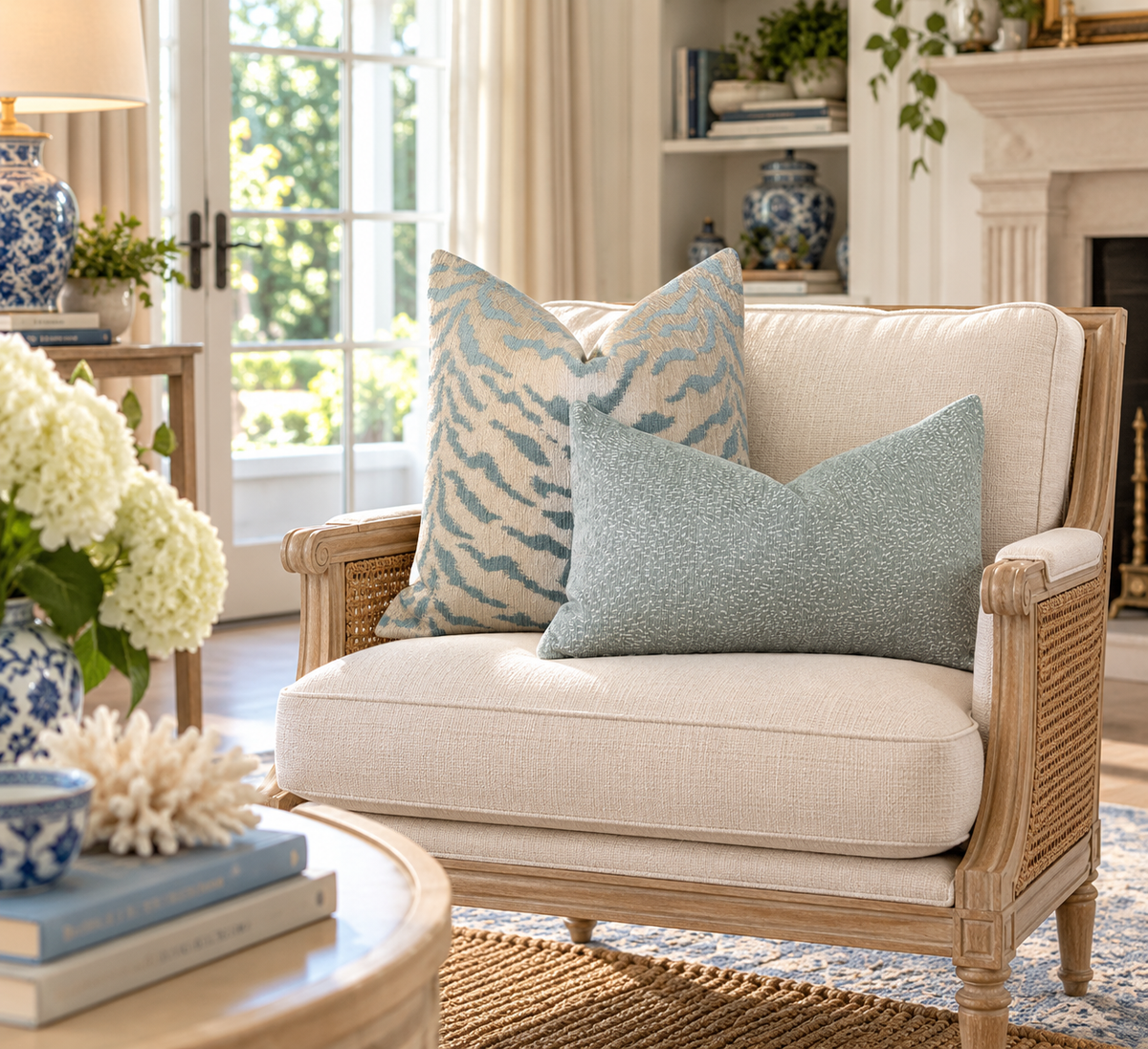 Tiger Stripes Woven Pillow -  Aqua Green, Beige