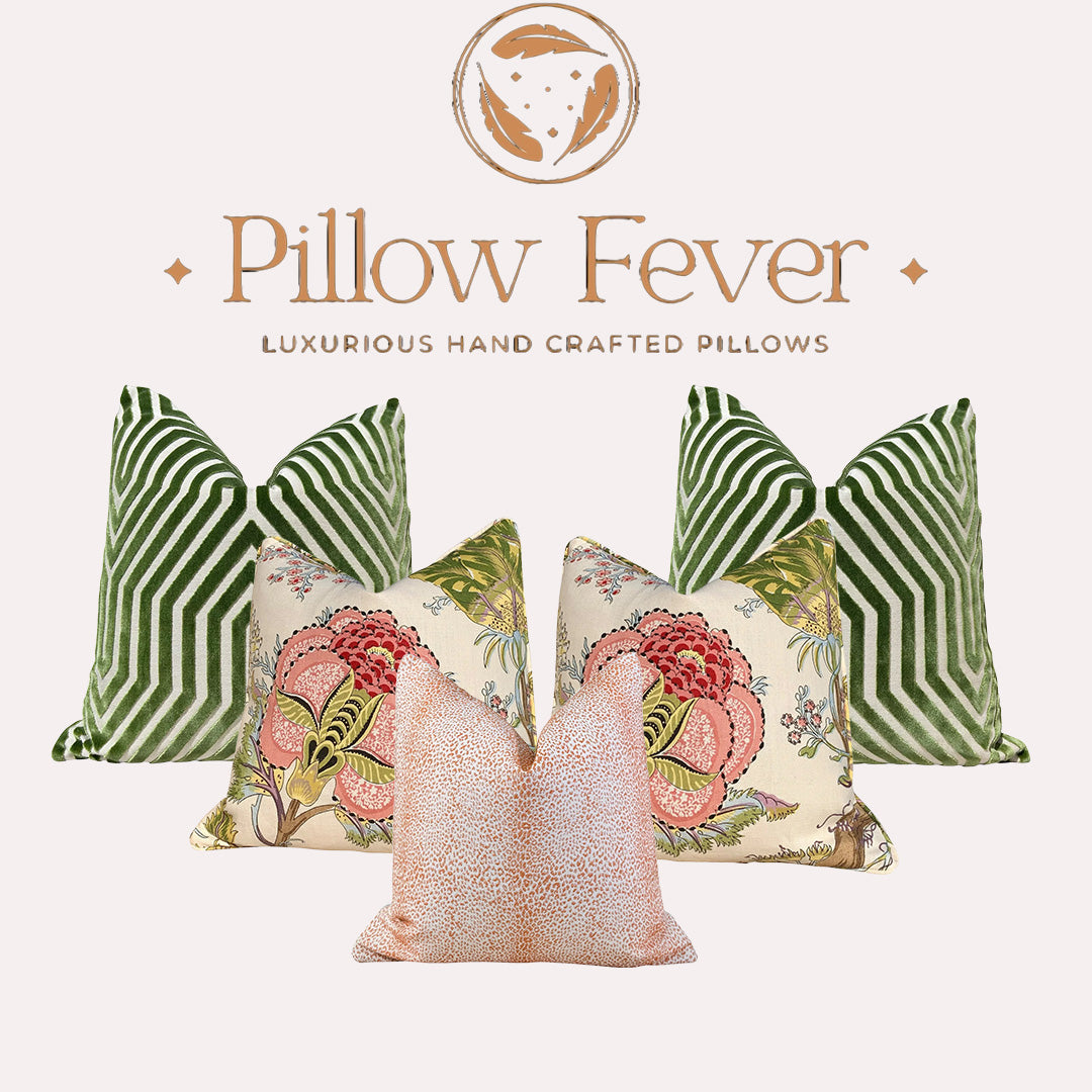 Schumacher Indian Arbre Linen Pillow - Coral, Green