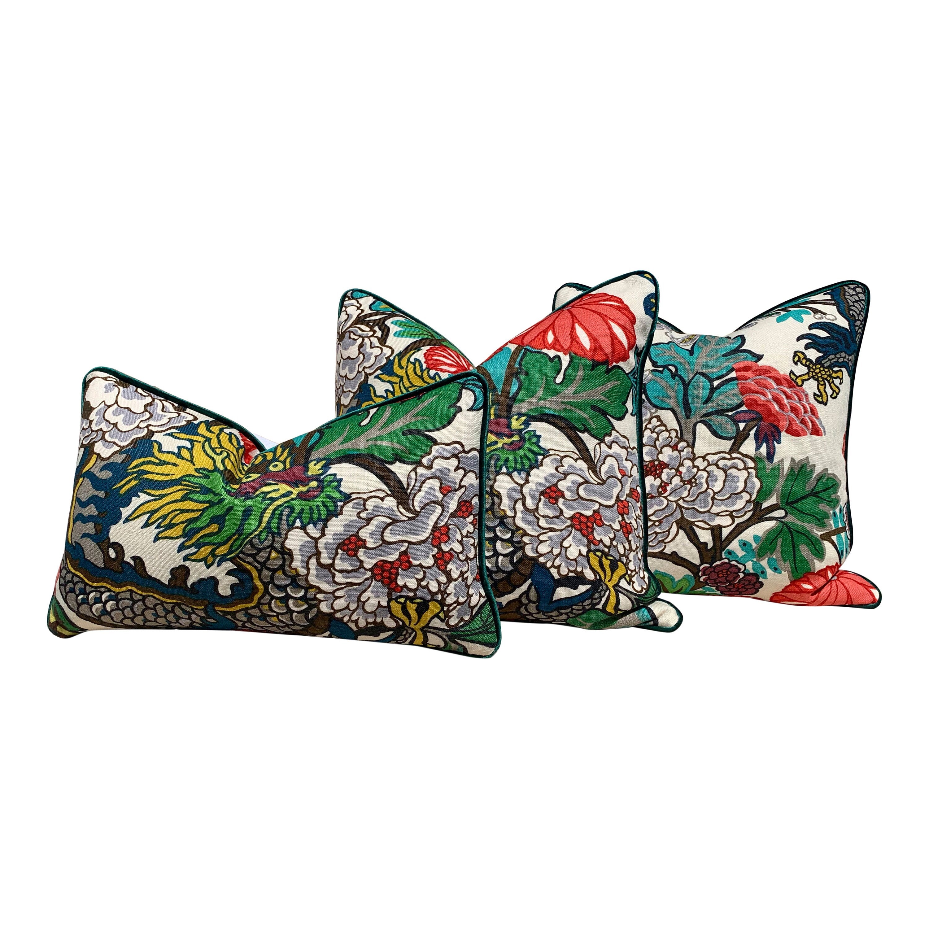 Schumacher Chiang Mai Dragon Floral Pillow in Alabaster.