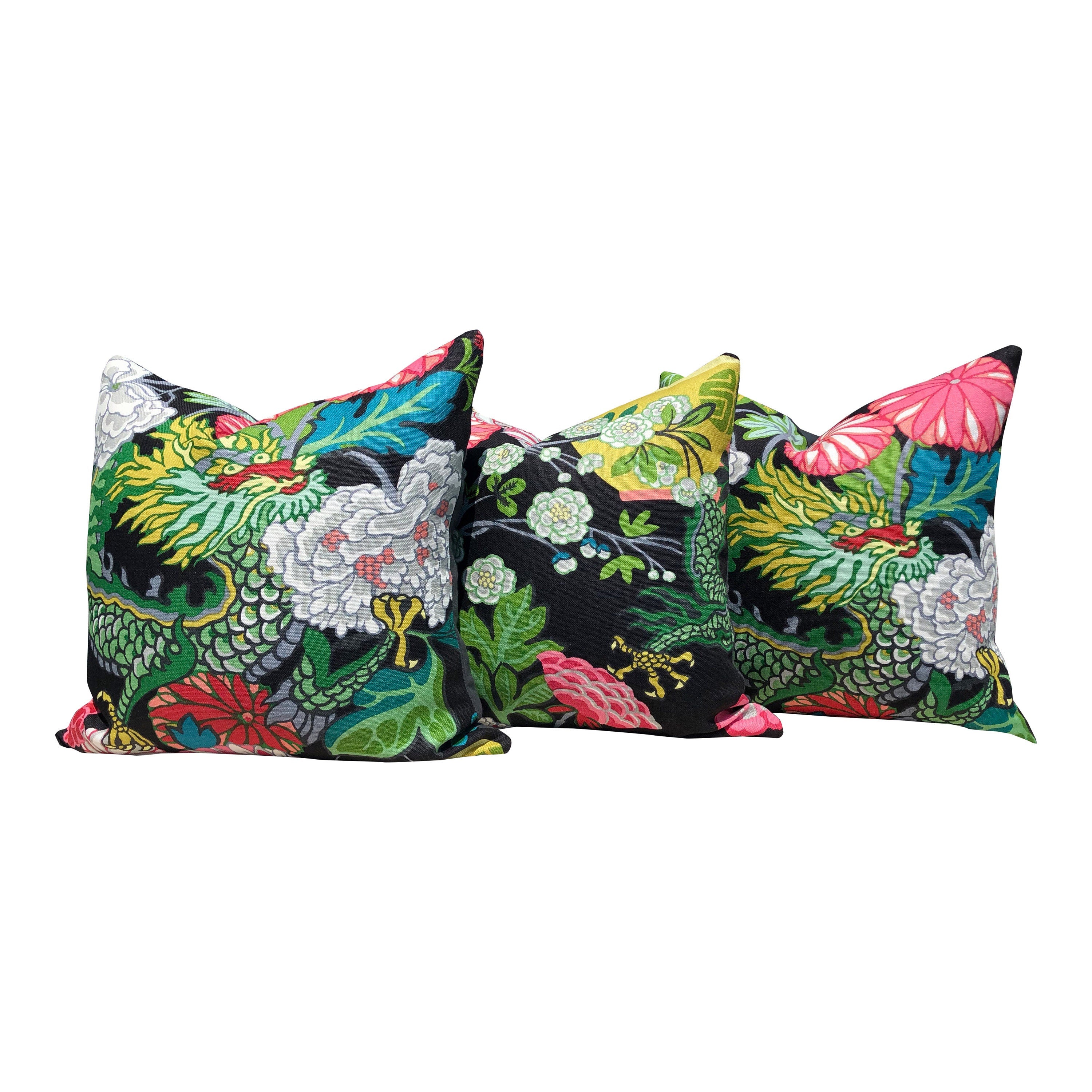 Schumacher Chang Mai Dragon Pillow in Ebony.