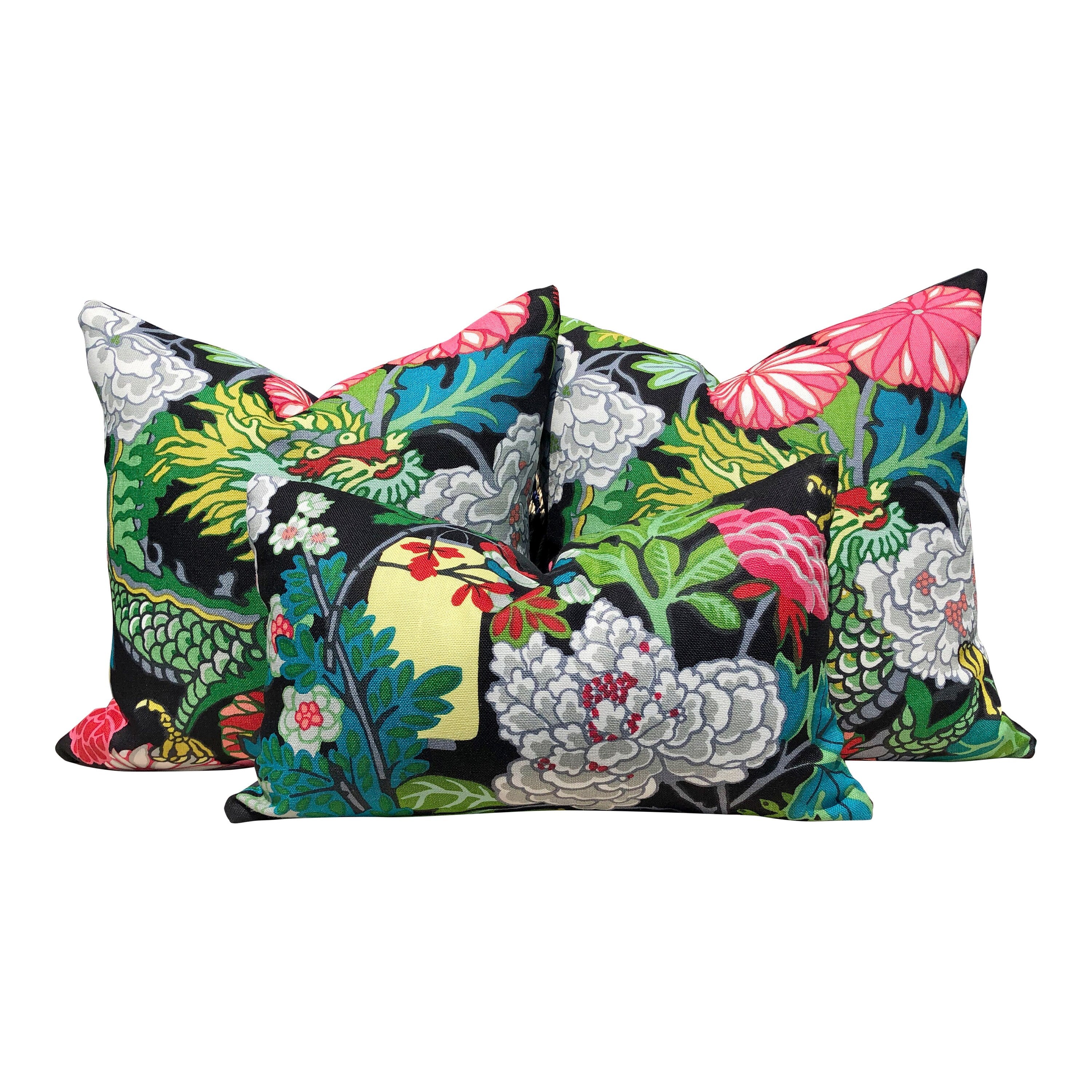 Schumacher Chang Mai Dragon Pillow in Ebony.