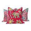 Thibaut Cochin Linen Pillow Features Floral Design in Fuchsia, Pink, Light Blue, Green.
