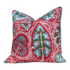 Thibaut Cochin Linen Pillow Features Floral Design in Fuchsia, Pink, Light Blue, Green.