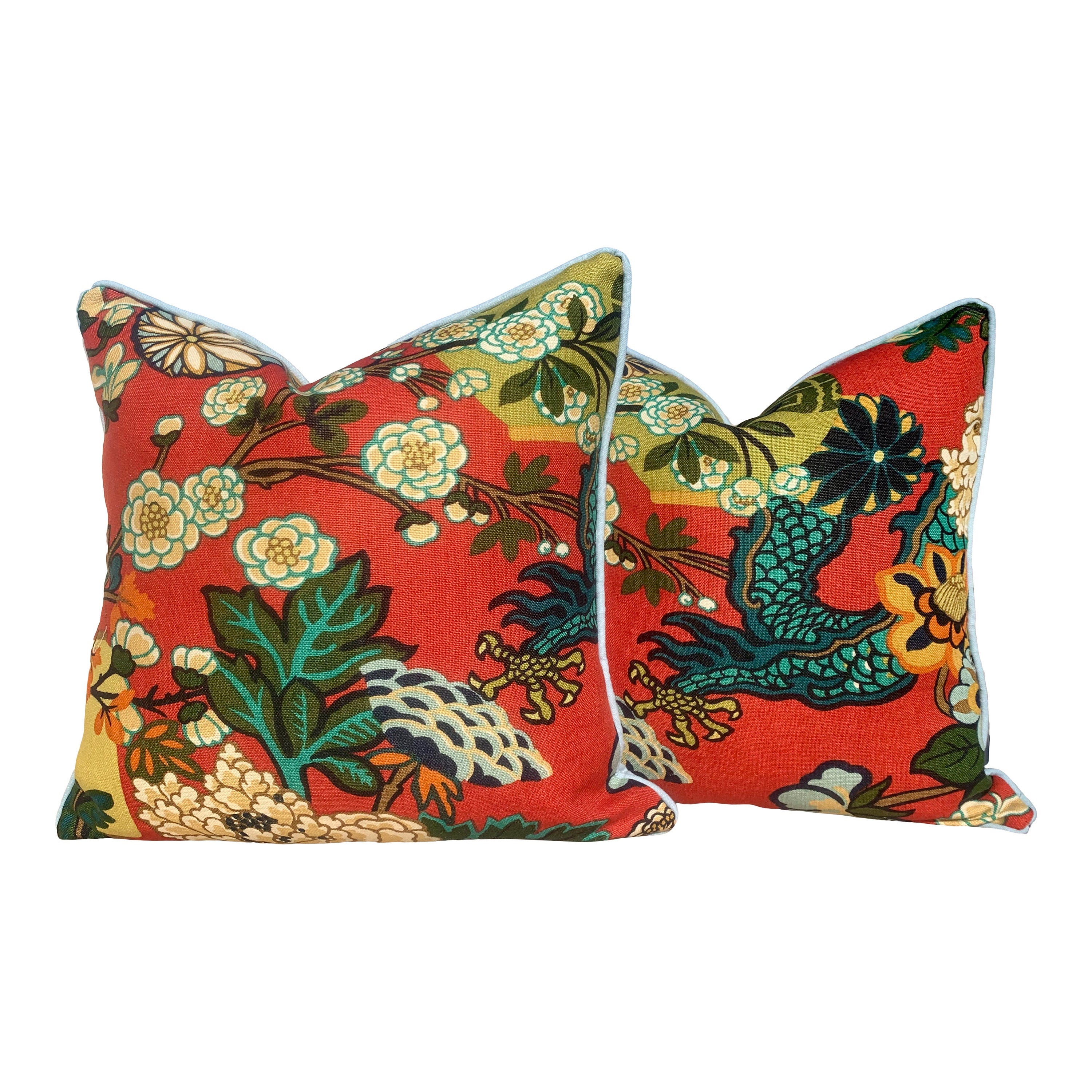 Chiang Mai Dragon LInen Pillow in Lacquer Lumbar Dragon Pillow. Schumacher Decorative Pillow.