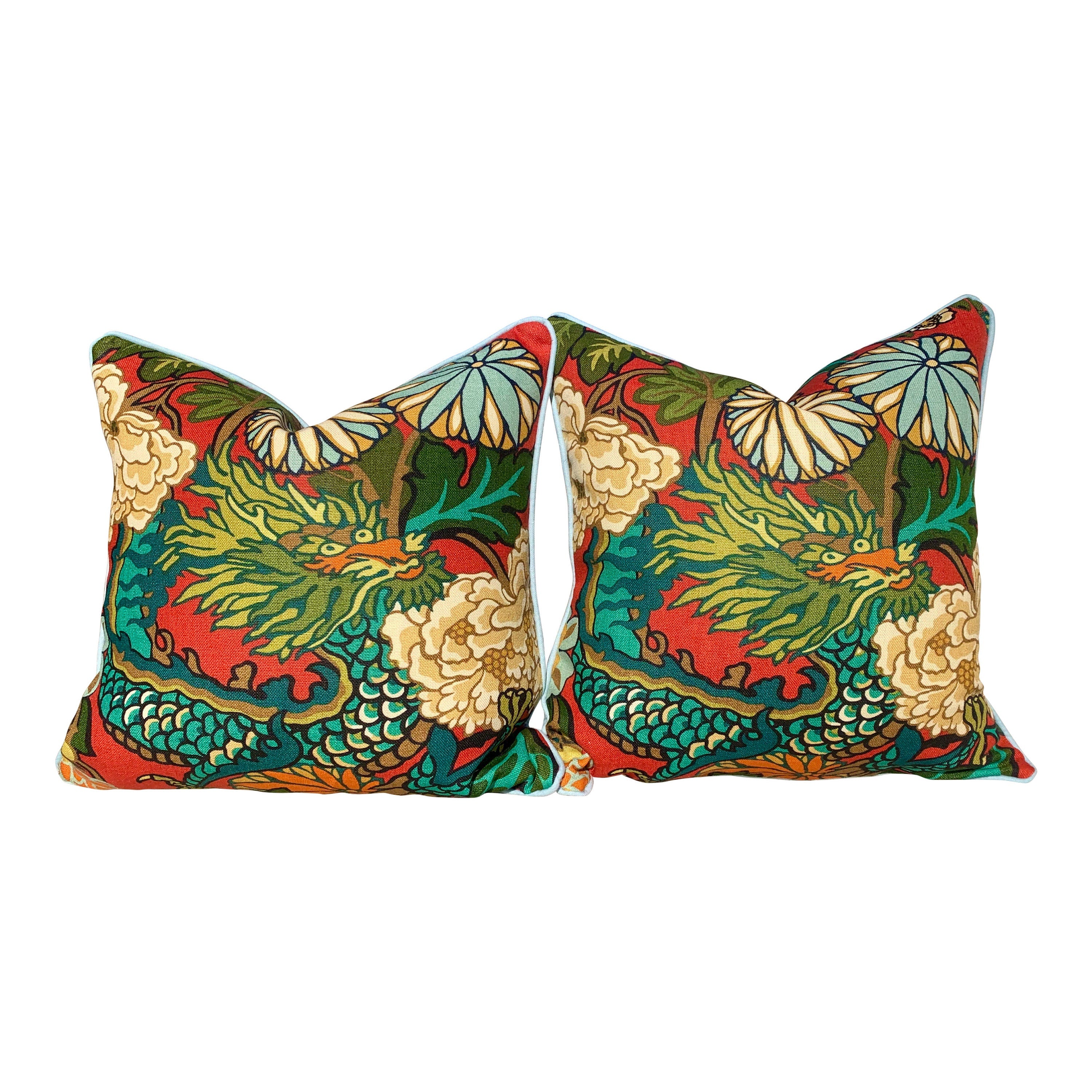 Chiang Mai Dragon LInen Pillow in Lacquer Lumbar Dragon Pillow. Schumacher Decorative Pillow.