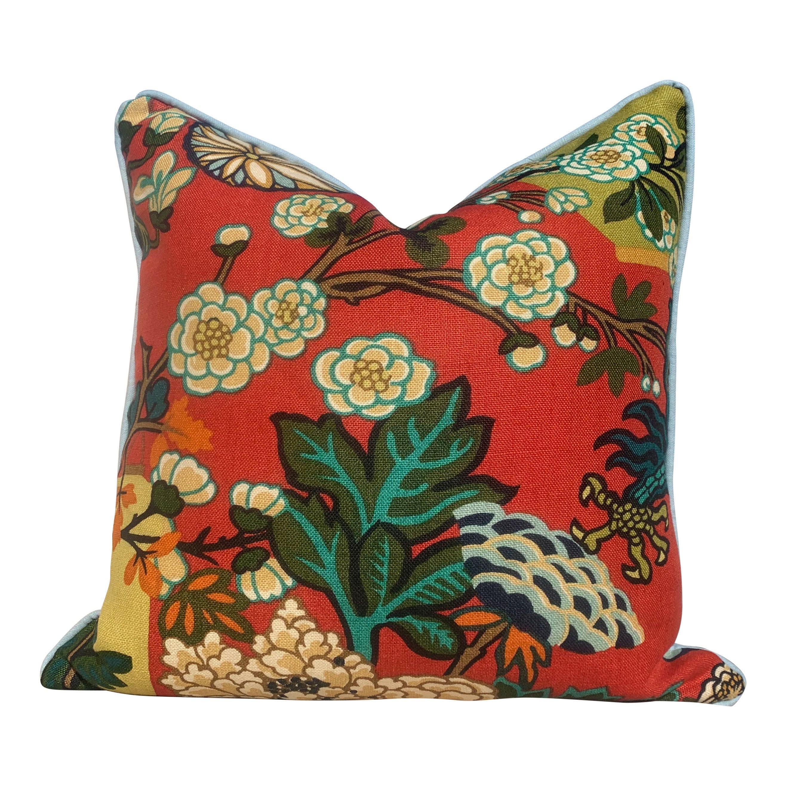 Chiang Mai Dragon LInen Pillow in Lacquer Lumbar Dragon Pillow. Schumacher Decorative Pillow.