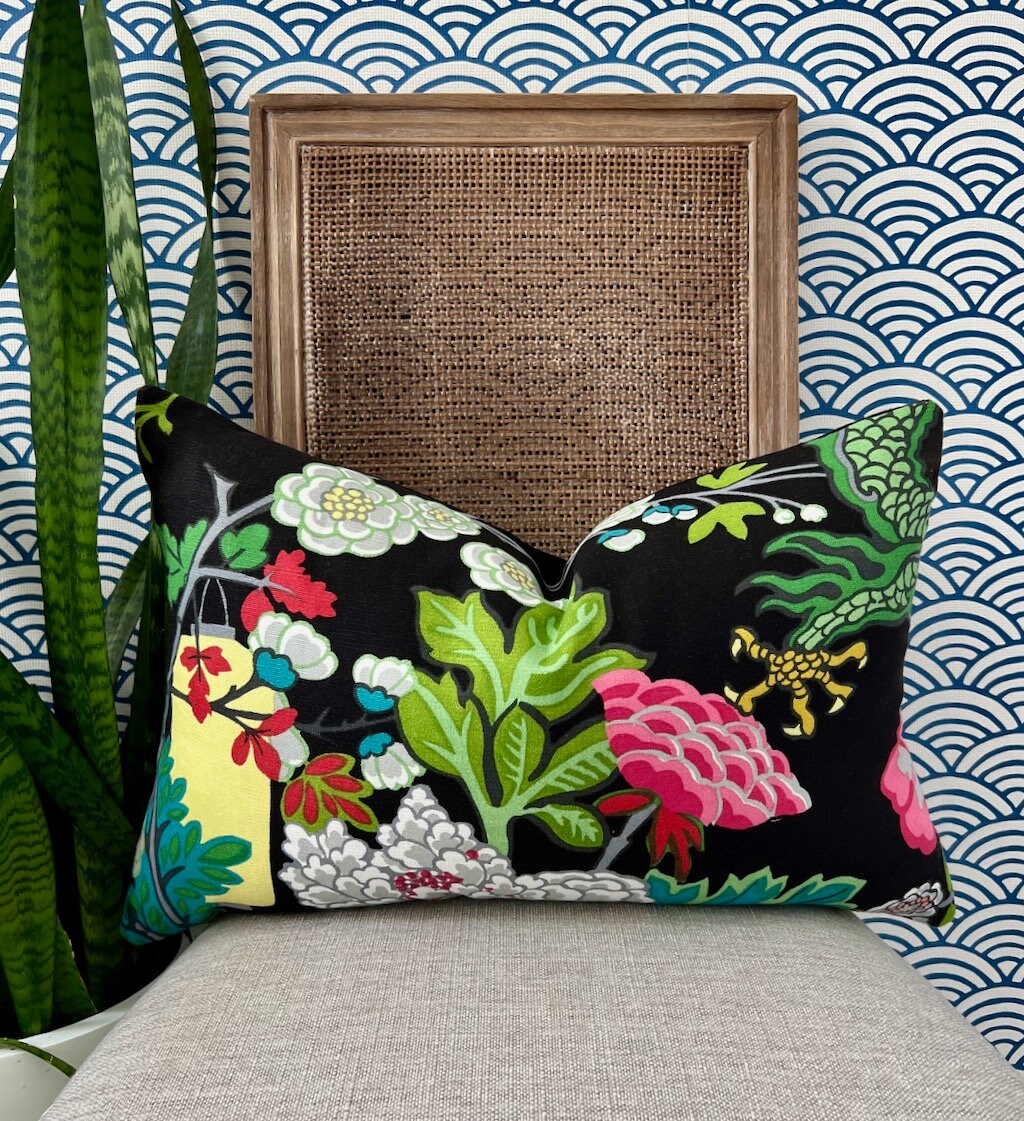 Schumacher Chang Mai Dragon Pillow in Ebony.