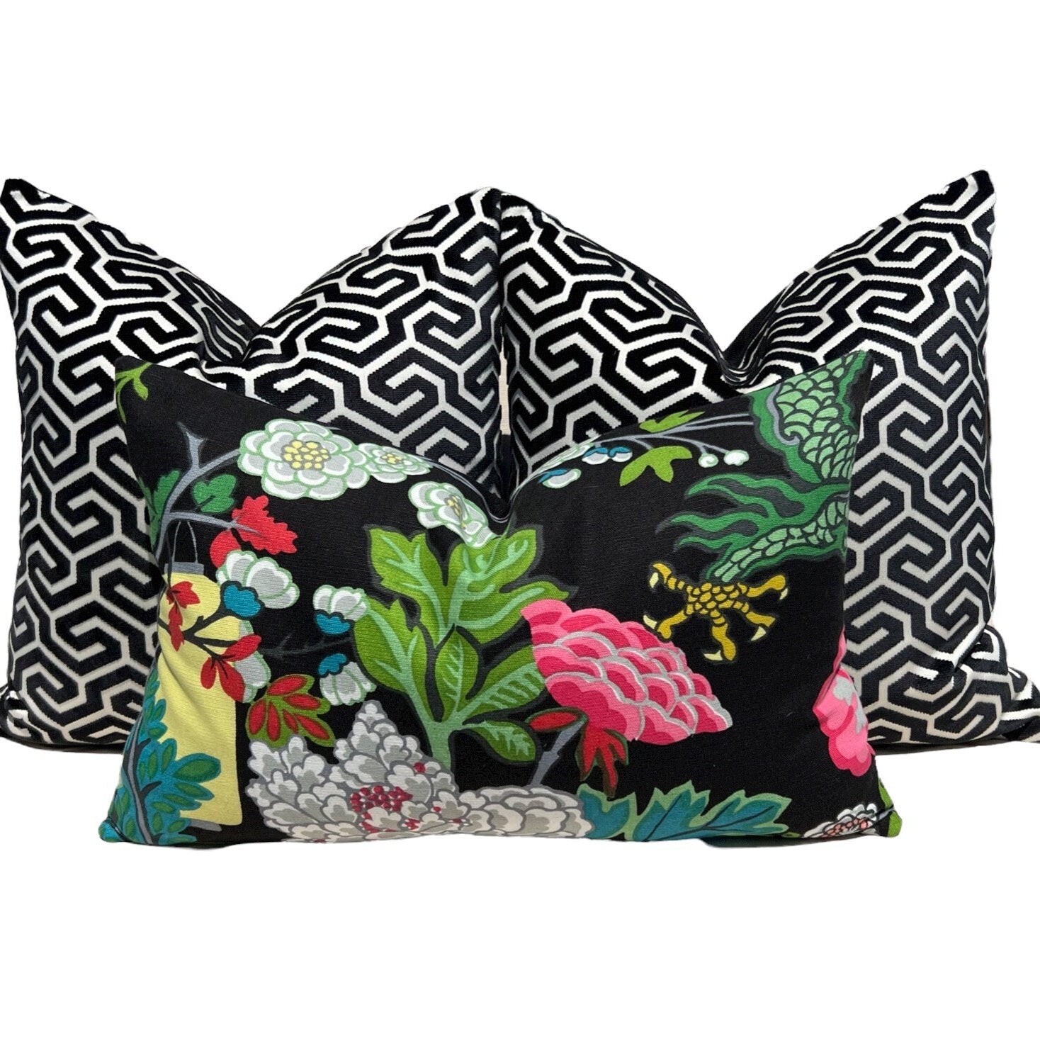 Schumacher Chang Mai Dragon Pillow in Ebony.