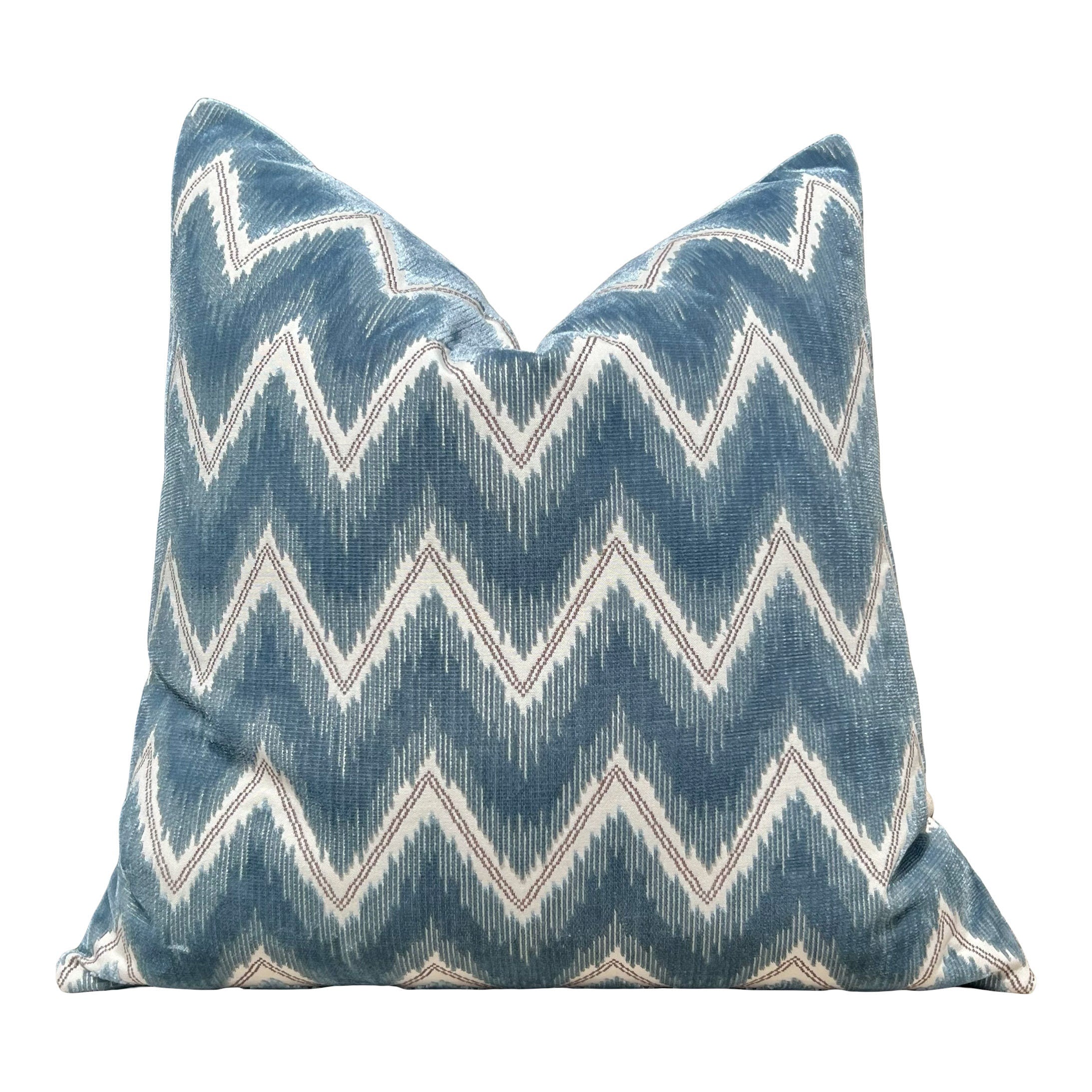 Schumacher Chevron Velvet Pillow in Mineral. Designer Zig Zag Velvet Cushion Cover, Modern Accent Pillows, Contemporary Geometric Pillows