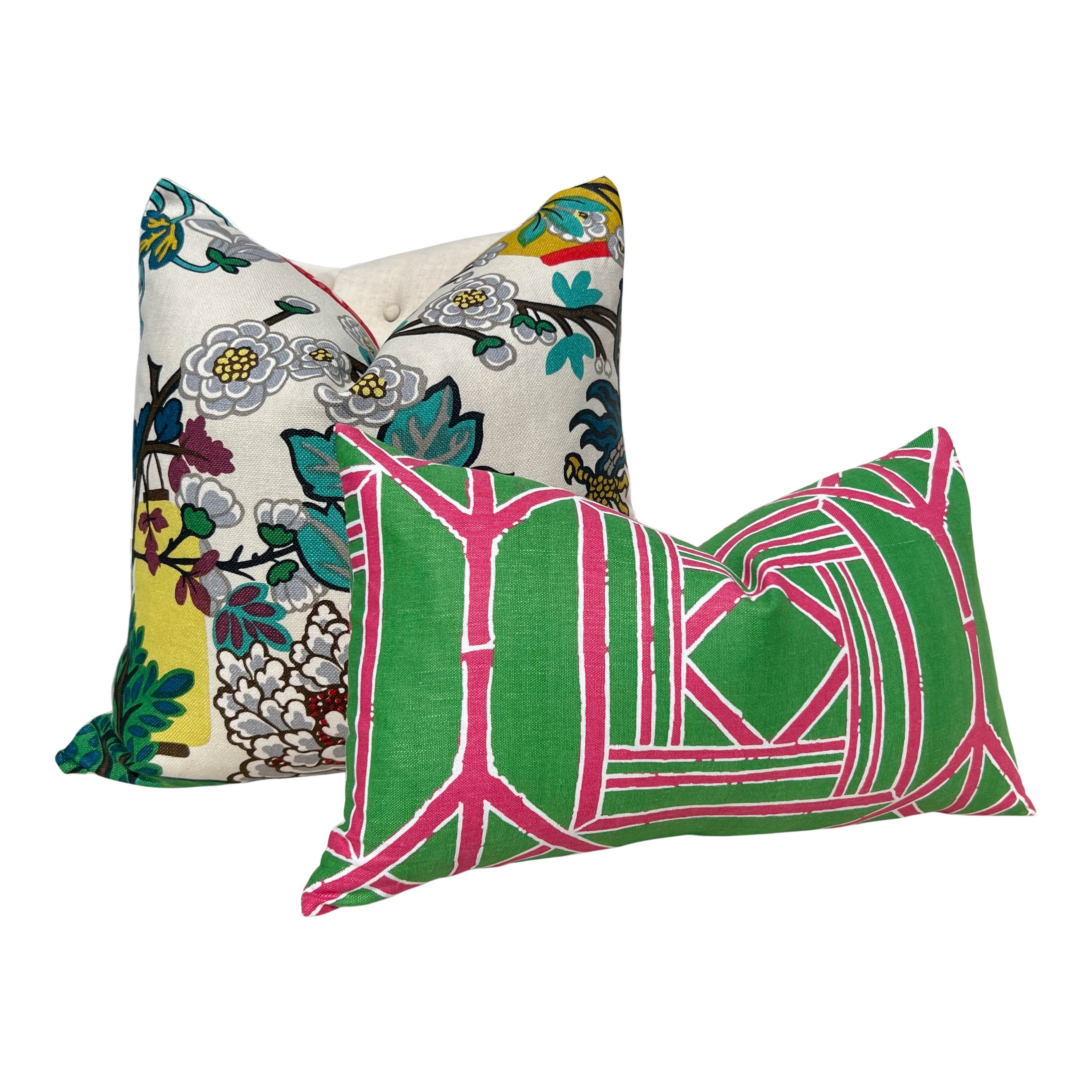 Schumacher Chiang Mai Dragon Floral Pillow in Alabaster.